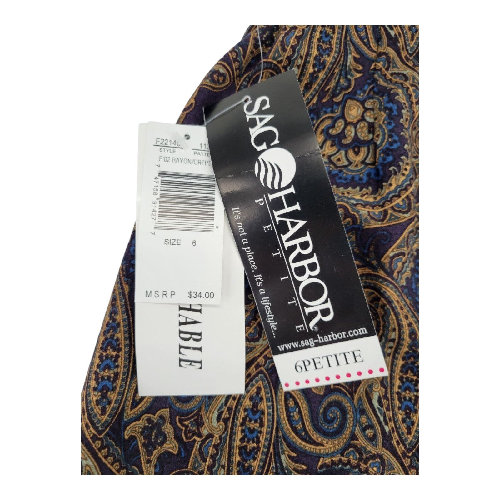 Sag Harbor Petite Paisley A-Line Midi Skirt Rayon Crepe Size 6