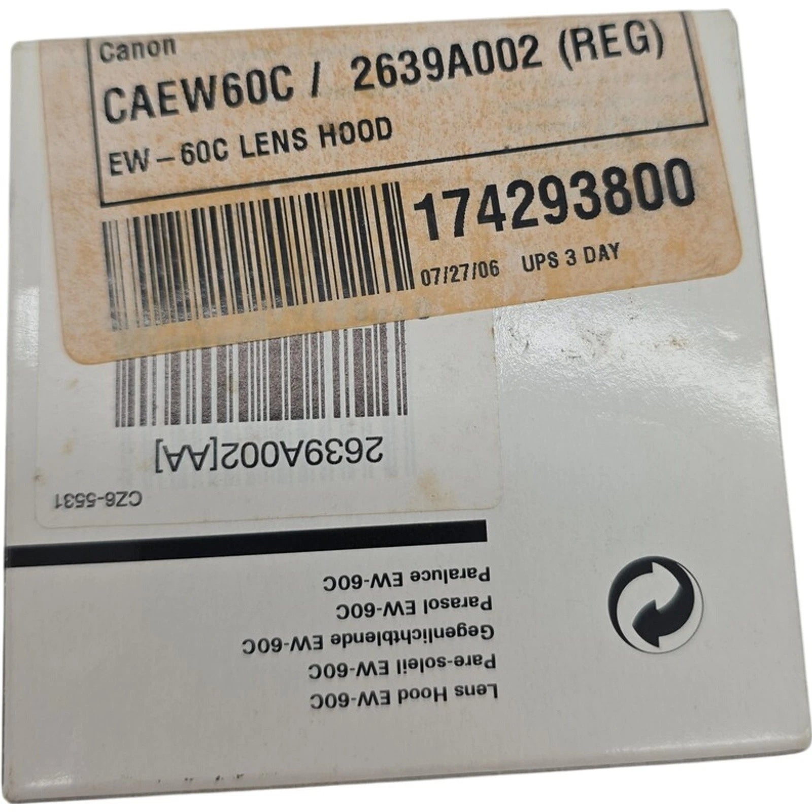 Canon EW-60C Lens Hood 2639A002 for EF-S 18-55mm & EF 28-80mm Lenses with Box