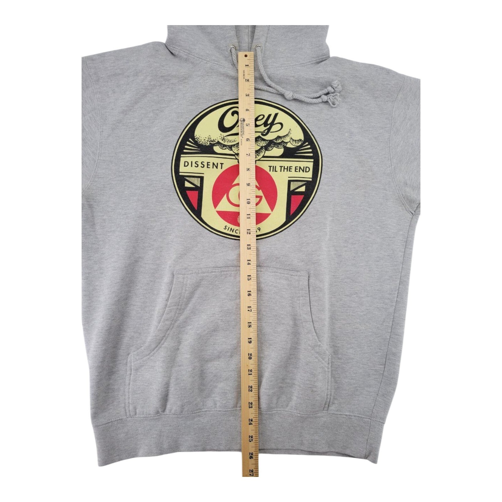 Obey OG Dissent Til the End Graphic Hoodie Gray Pullover Sweatshirt Size 44x26