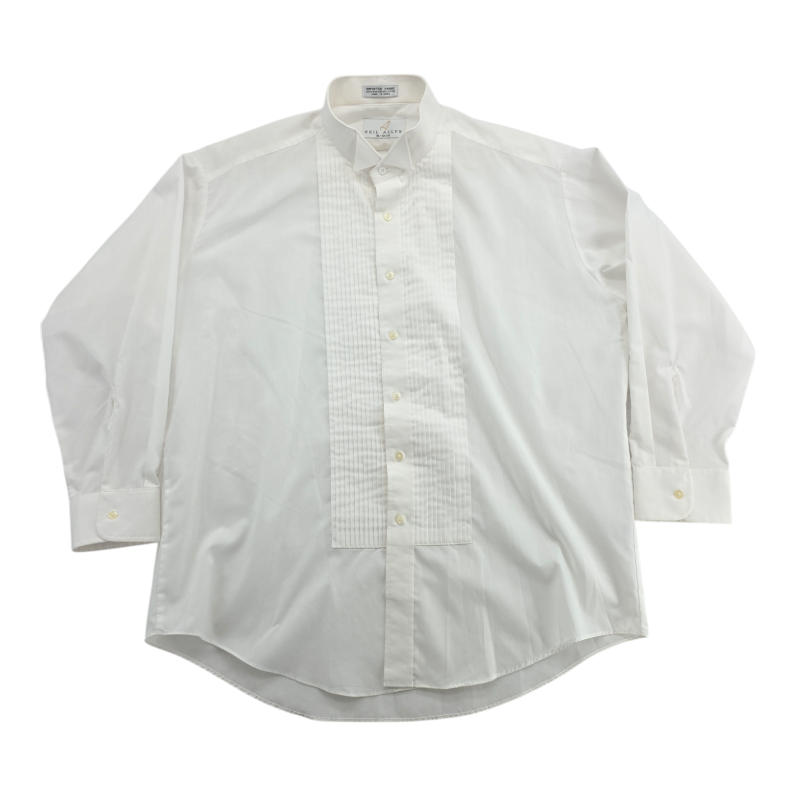 Neil Allyn Mens Tuxedo Shirt White Pleated Front Long Sleeve Formal XL 32/33