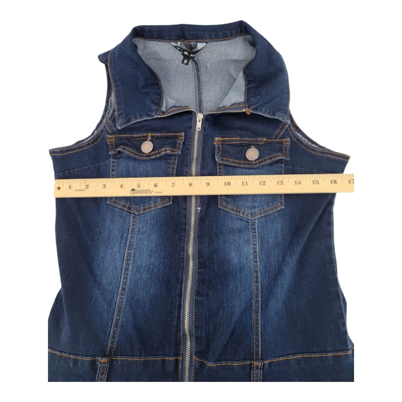 VIP Jeans Skinny Sleeveless Zip Up Blue Distressed Denim Jumpsuit 1X