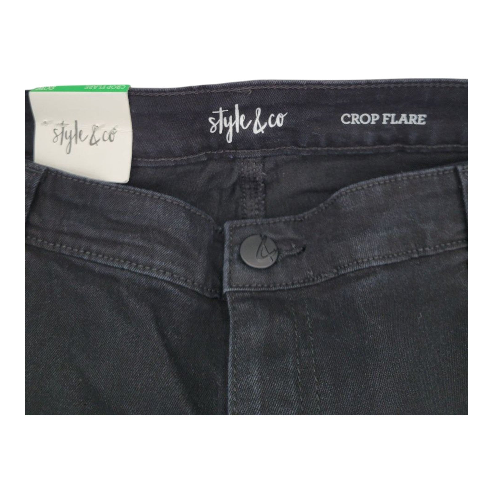 Style & Co Plus Crop Flare Pants 20W Black Rinse High Rise Stud Hem Stretch