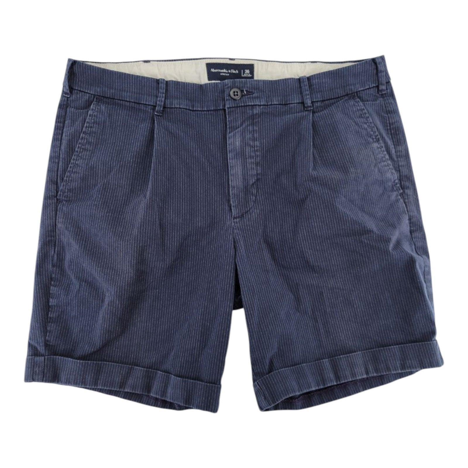 Abercrombie & Fitch Mens Navy Pinstripe Stretch Chino Shorts Size 36