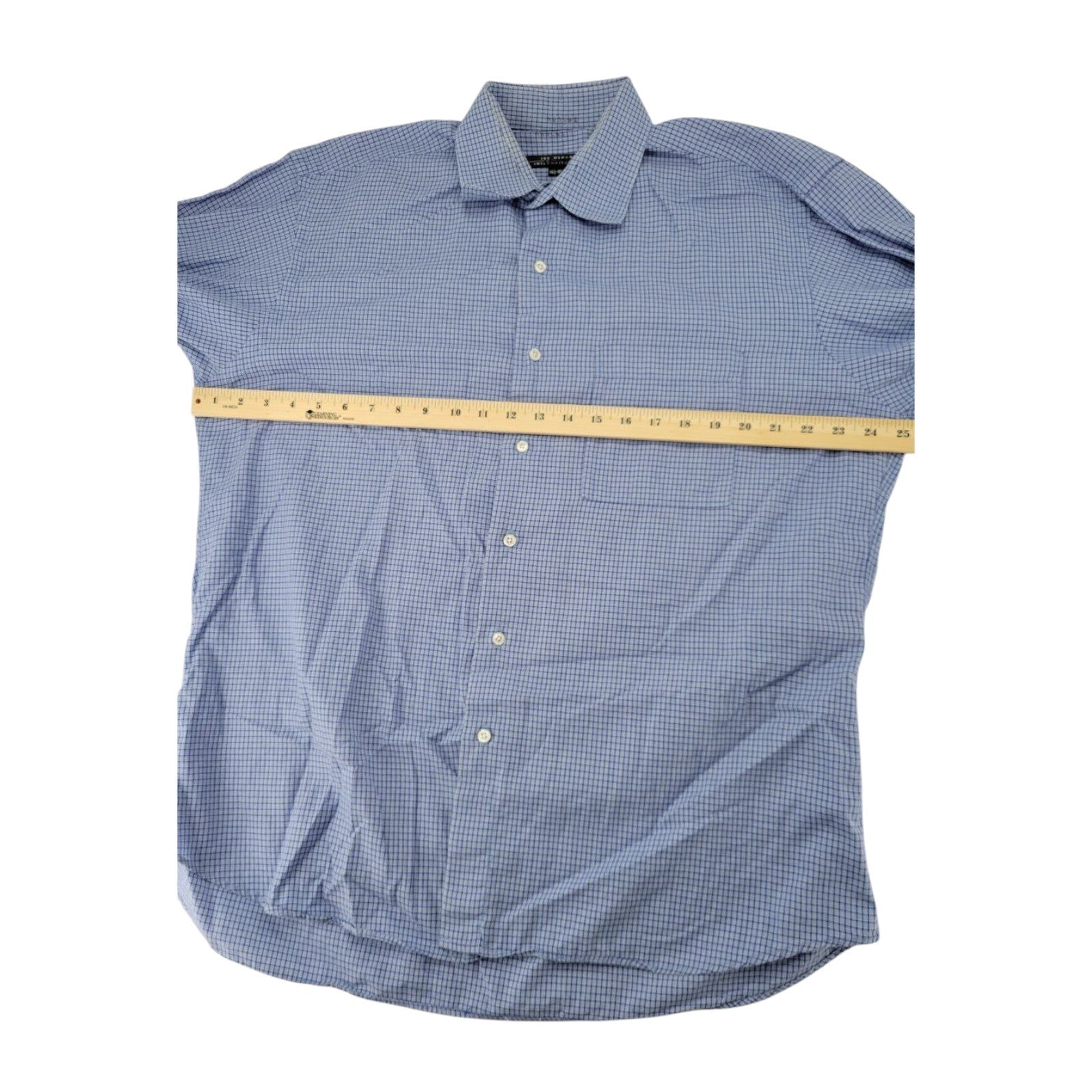 Ike Behar Men's Dress Shirt 16.5 36 Blue Check Long Sleeve Button Front