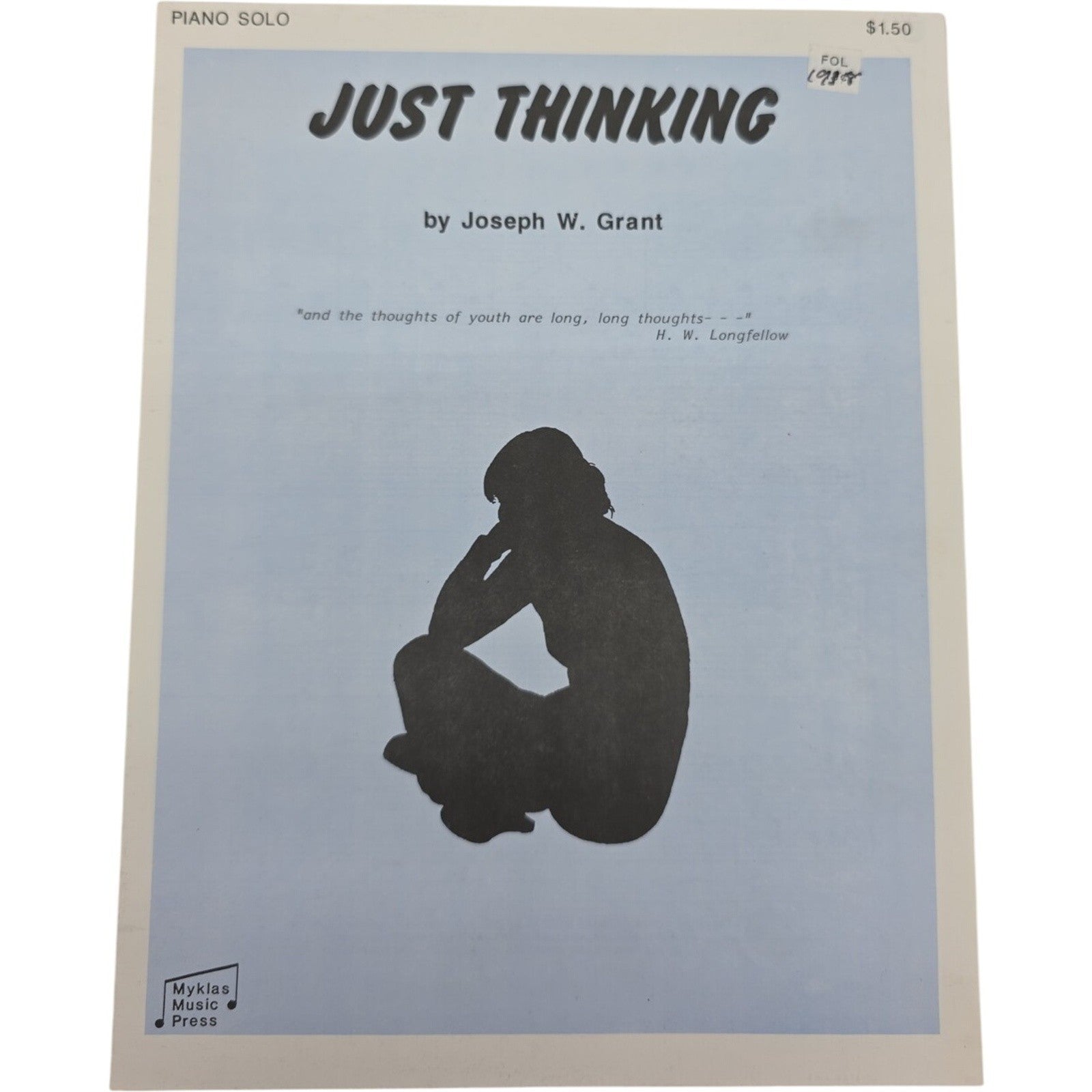 Just Thinking 1988 Piano Solo Vintage Sheet Music by Joseph W. Grant