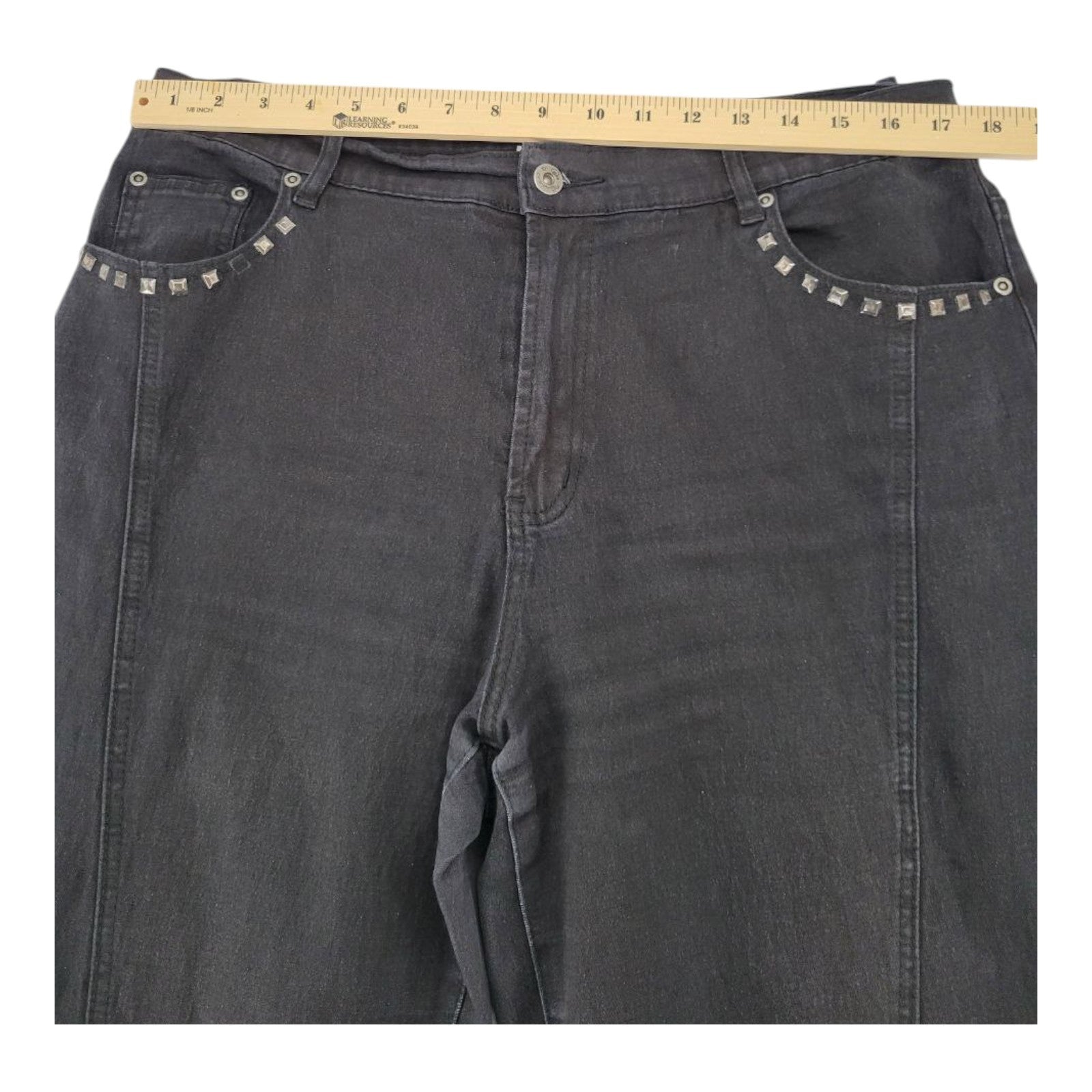 DG2 by Diane Gilman Black Studded Moto Jeans Size 14 Stretch Zip Hem