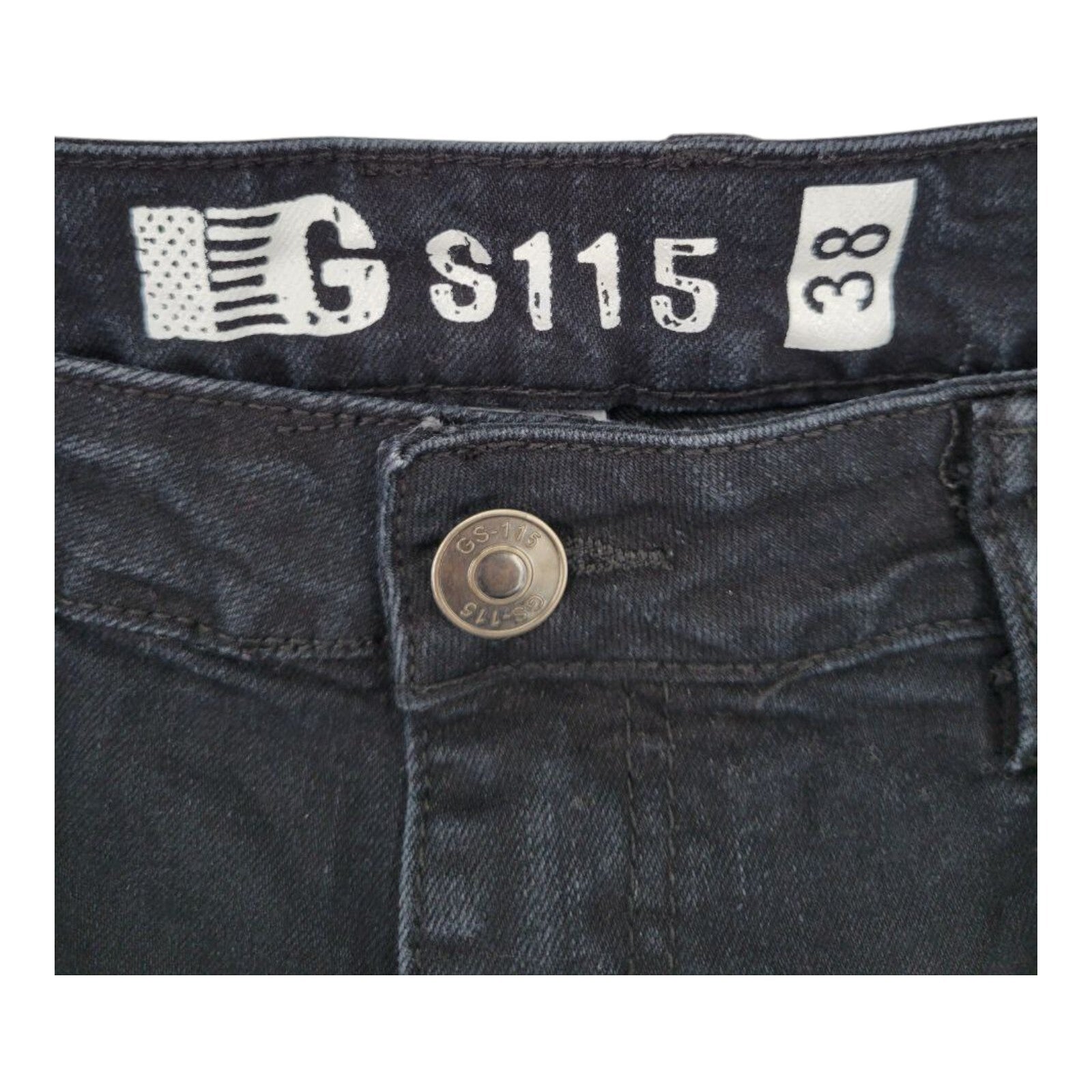 GS115 Black Distressed Denim Jeans Neon Patchwork Stud Detail Mens Size 38