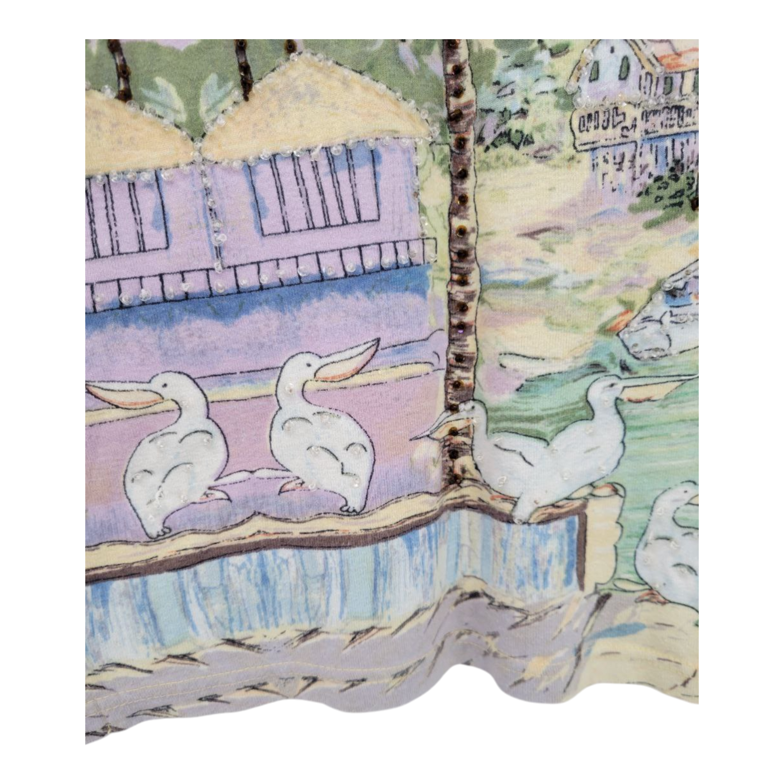 Take Two Clothing Co Coastal Village Beaded Womens Short Sleeve Top L