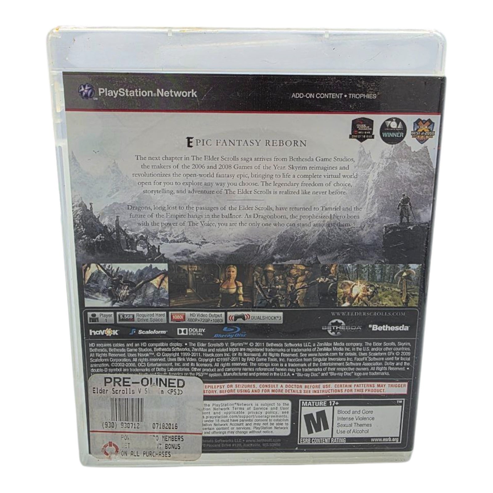 The Elder Scrolls V Skyrim PS3 PlayStation 3 Complete Game Tested 2011 No Manual