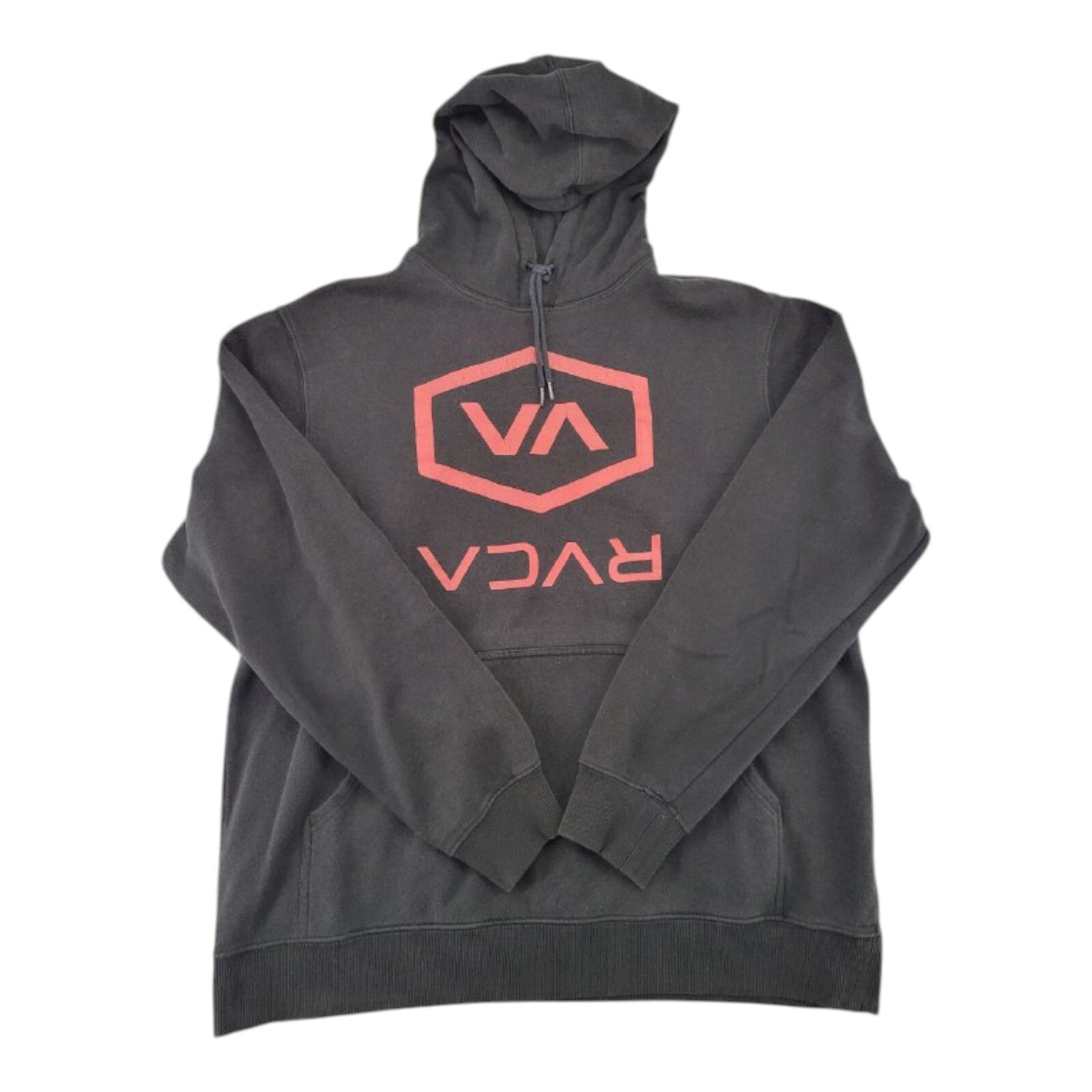 RVCA VA Hex Logo Hoodie Black Pullover Sweatshirt Size 46x26