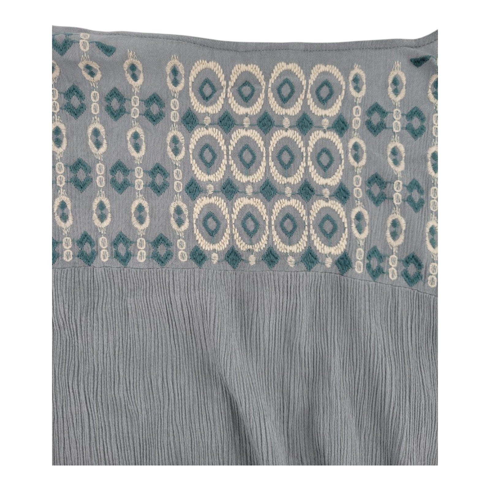 Aeropostale Womens Sage Green Embroidered Boho Tassel Peasant Top Crinkle XL