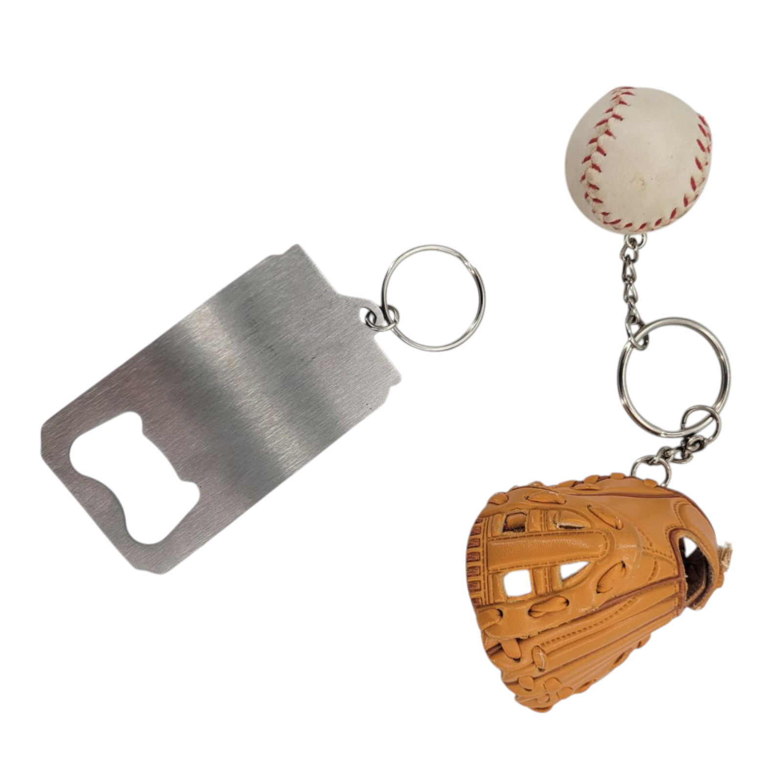 Lot of 2 Keychains Baseball Glove Ball & Miller Lite Bottle Opener Bar Tool