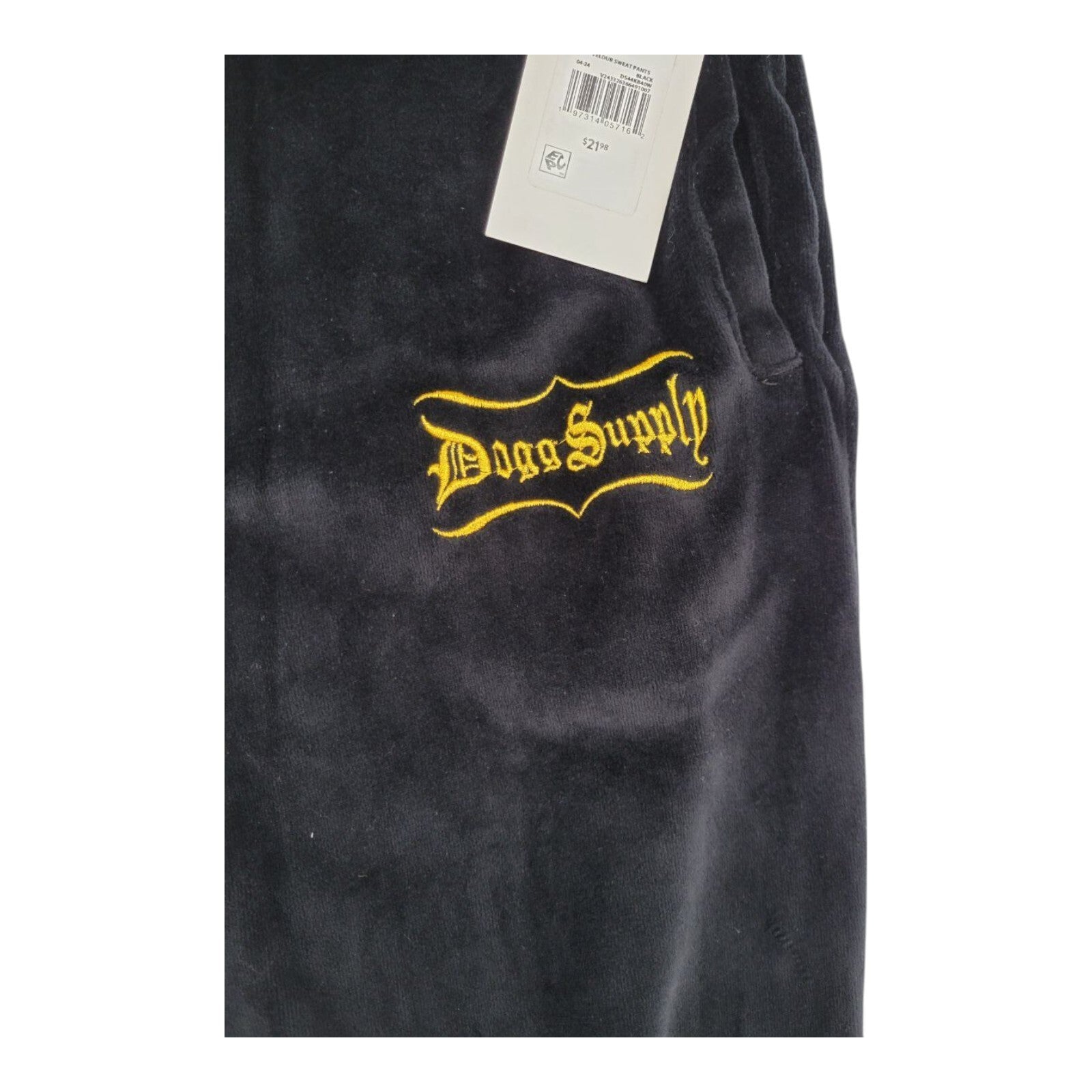 Dogg Supply by Snoop Dogg Velour Black Sweatpants Gold Zip Ankle Size 3XL