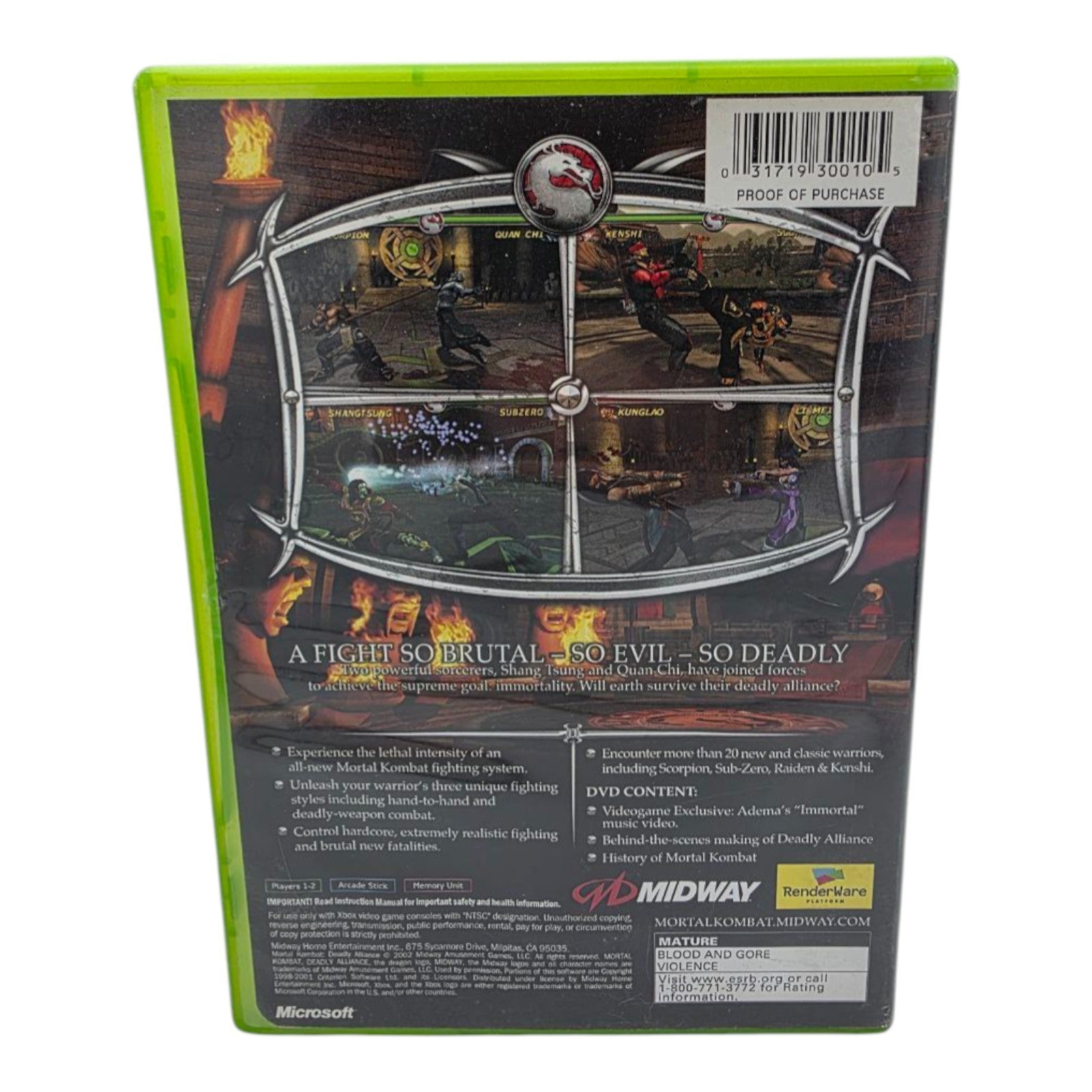 Mortal Kombat Deadly Alliance Xbox Original Game Case Manual and Disc Midway