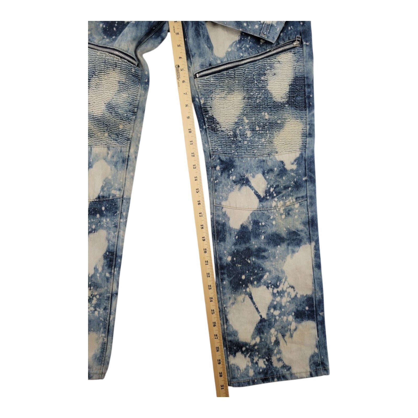 Denim & Rivets Stonewashed Distressed Moto Denim Jeans Bleached Mens Size 36