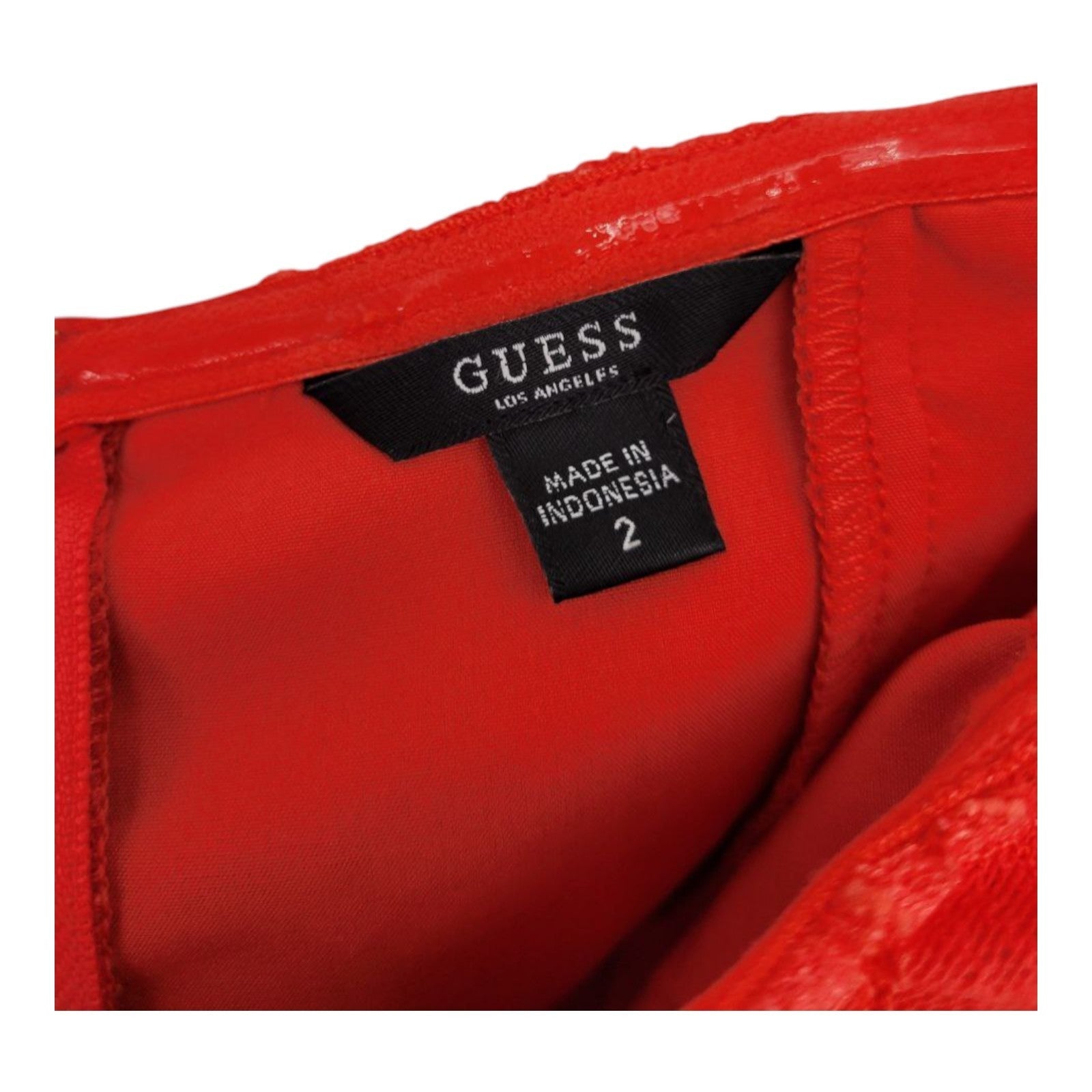 GUESS Women's Francine Off Shoulder Dress Red Lace Ruffle Hem Size 2