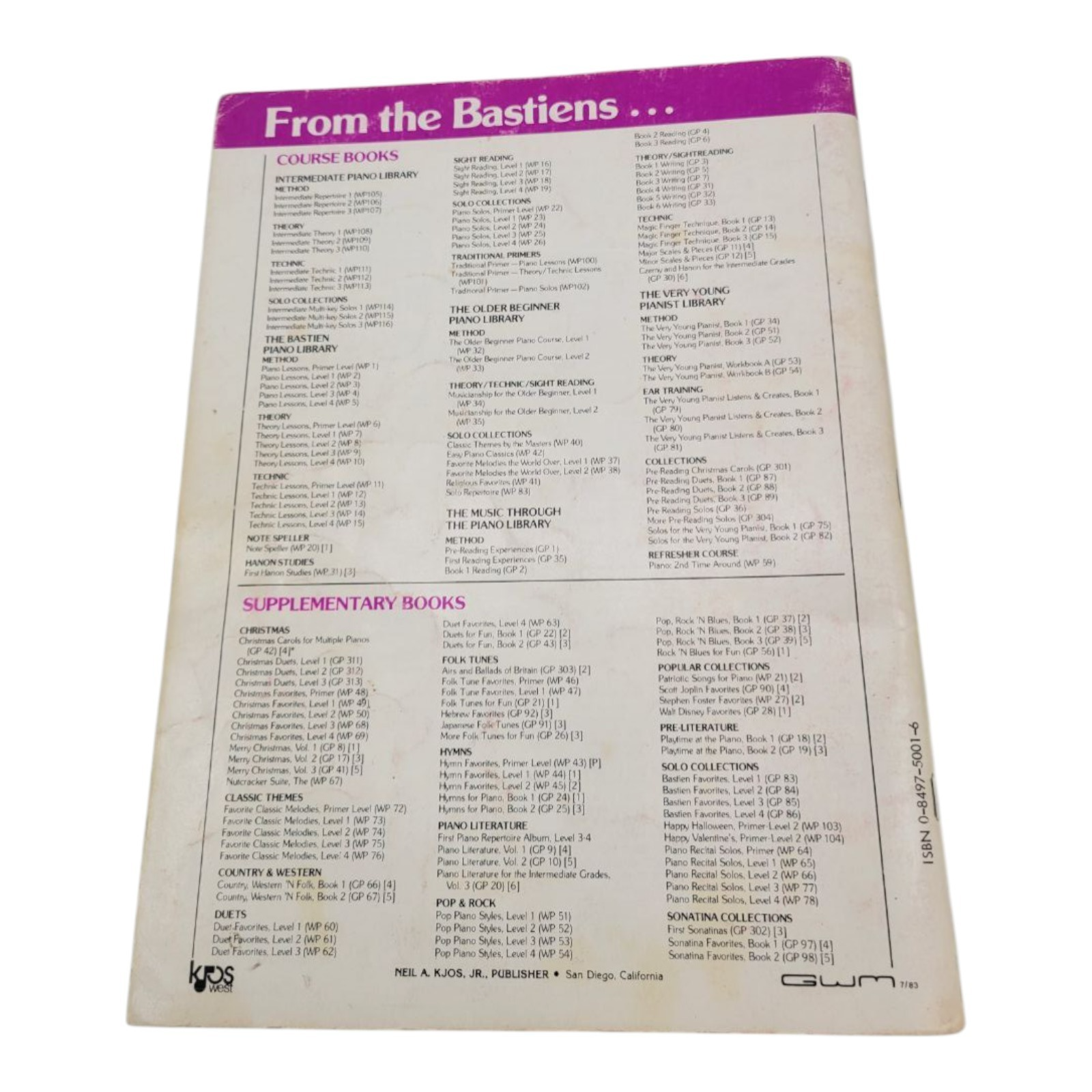 Piano Lessons Level 1 by James Bastien Instructional Music Book