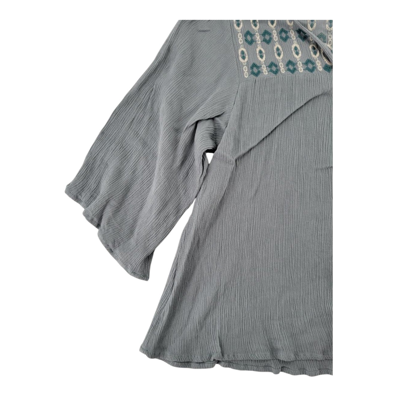 Aeropostale Womens Sage Green Embroidered Boho Tassel Peasant Top Crinkle XL