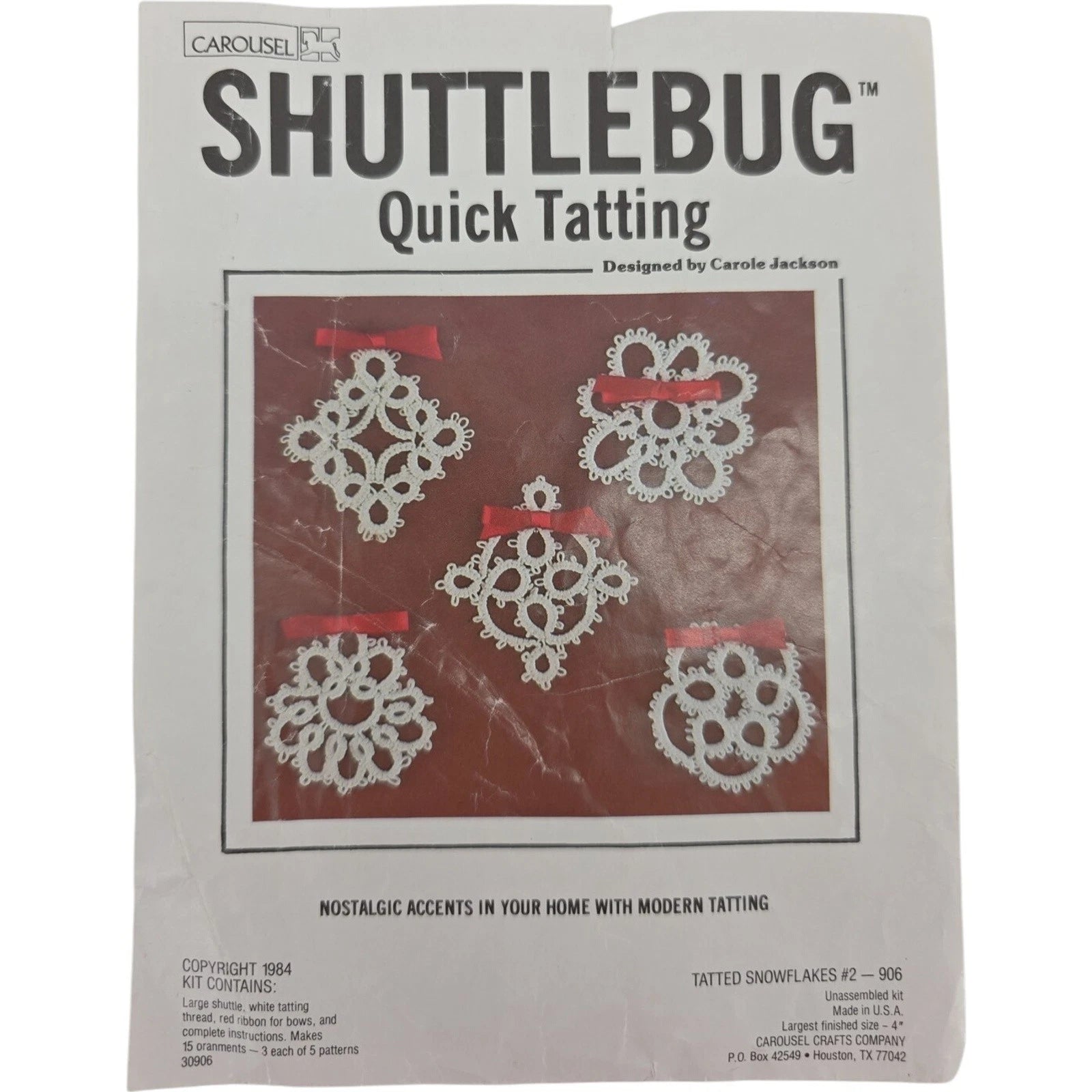 Carousel Shuttlebug Quick Tatting Kit Tatted Snowflakes #2 906 1984 USA Vintage