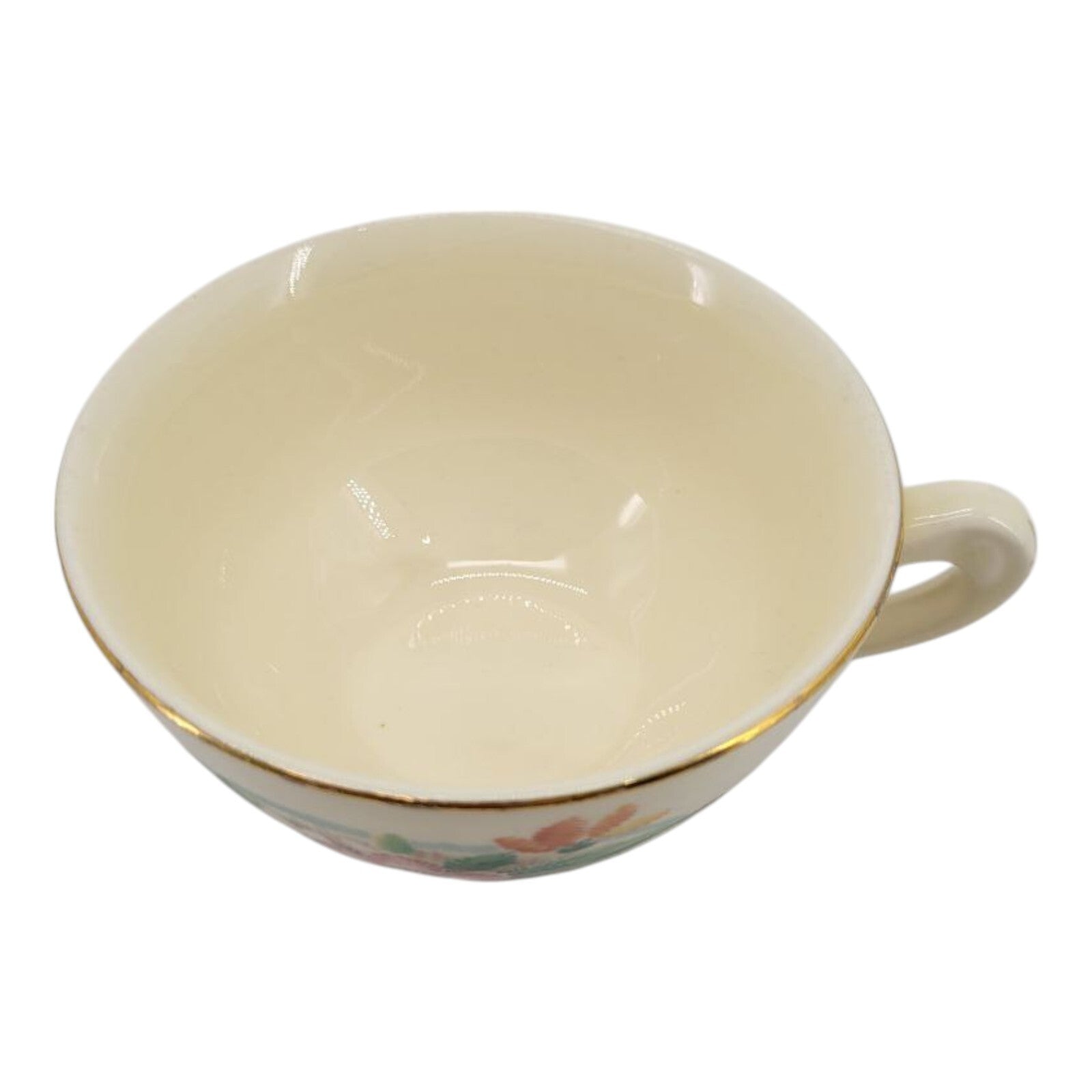 Vintage Floral Ivory Ceramic Teacups Set of 3 with Gold Rim Hand Painted