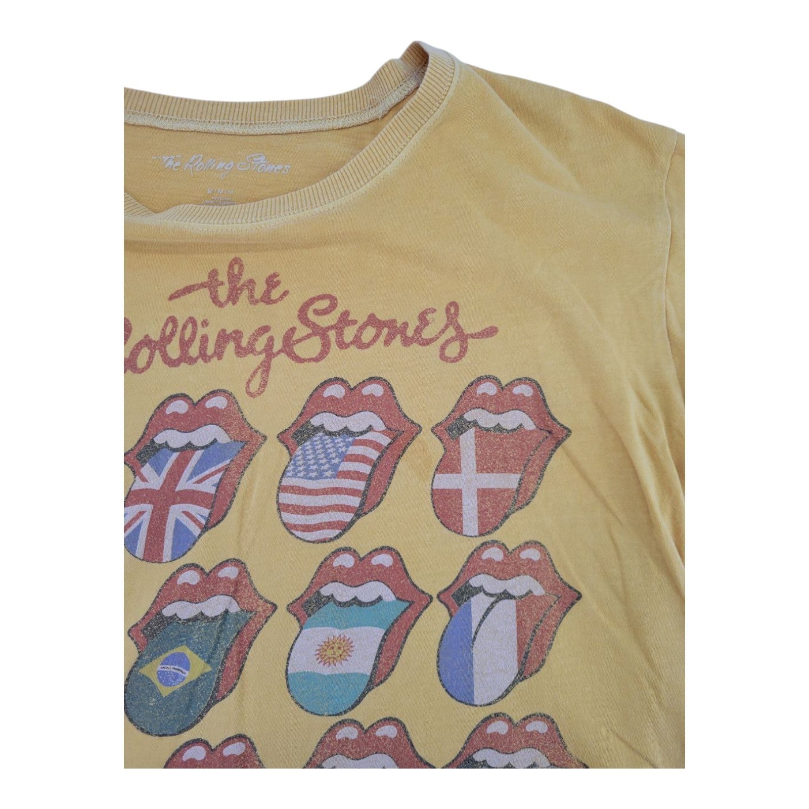 The Rolling Stone Womens Yellow Crew Neck Short Sleeve Graphic T Shirt Size M