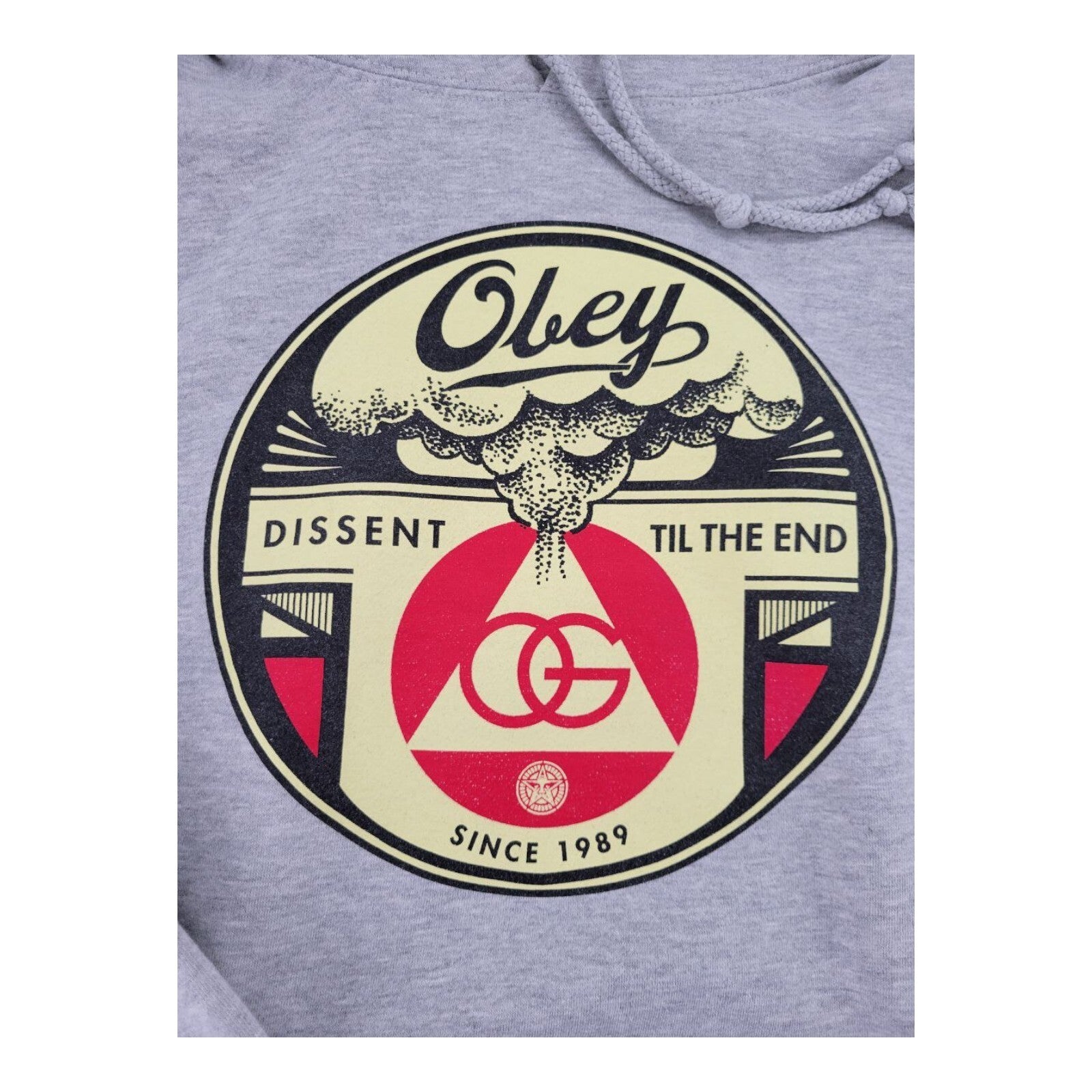 Obey OG Dissent Til the End Graphic Hoodie Gray Pullover Sweatshirt Size 44x26