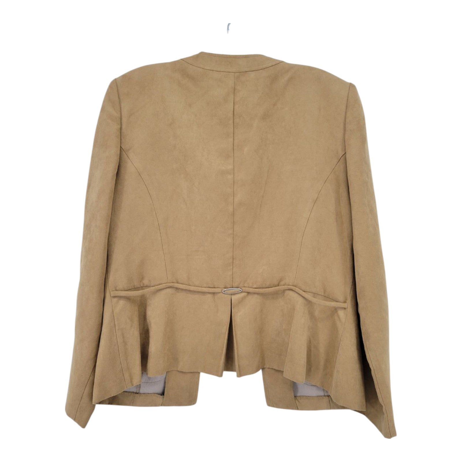 Perceptions New York Womens Camel Brown Faux Suede Open Front Blazer Size 14