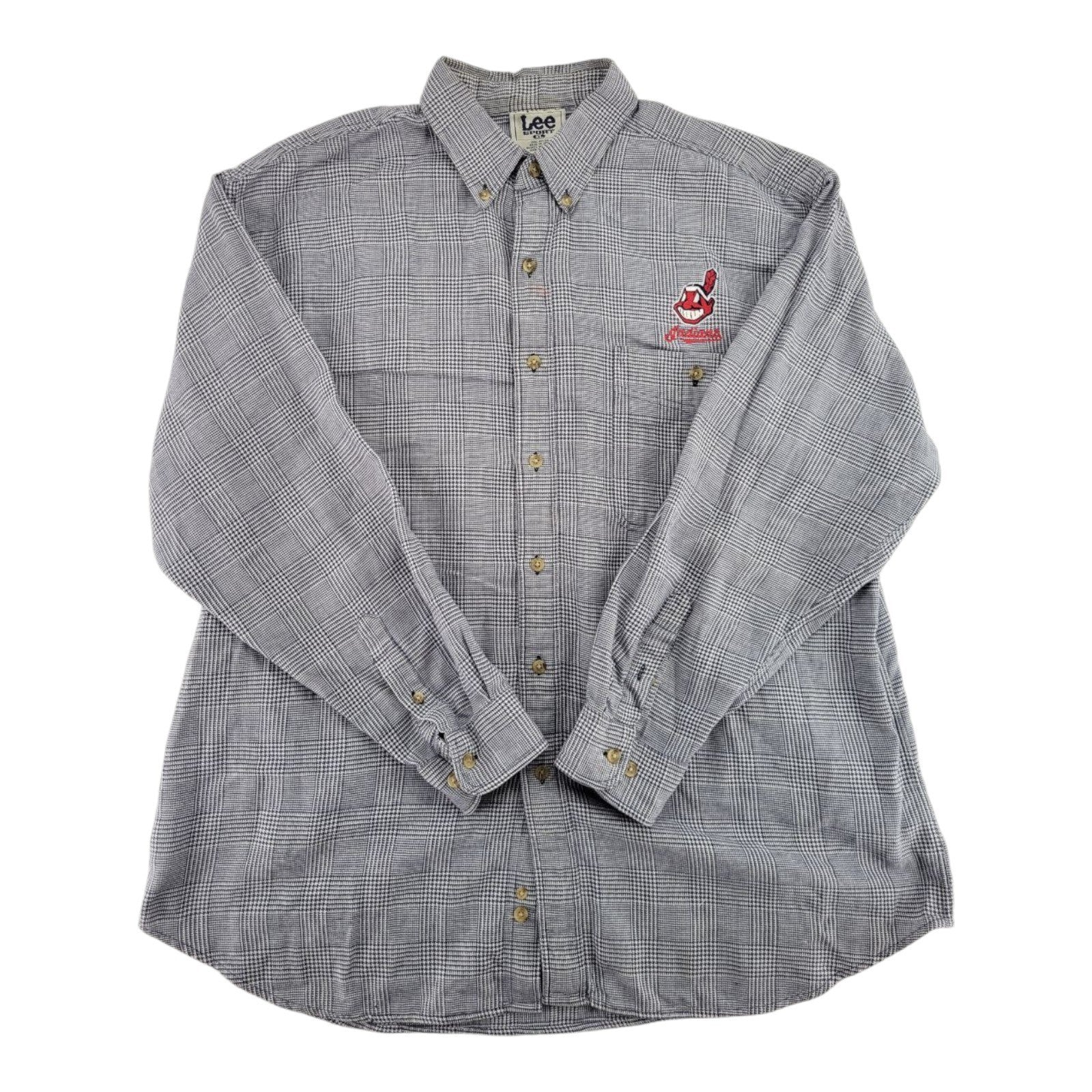 Lee Sport Cleveland Indians Plaid Button Down Shirt Long Sleeve Size XL