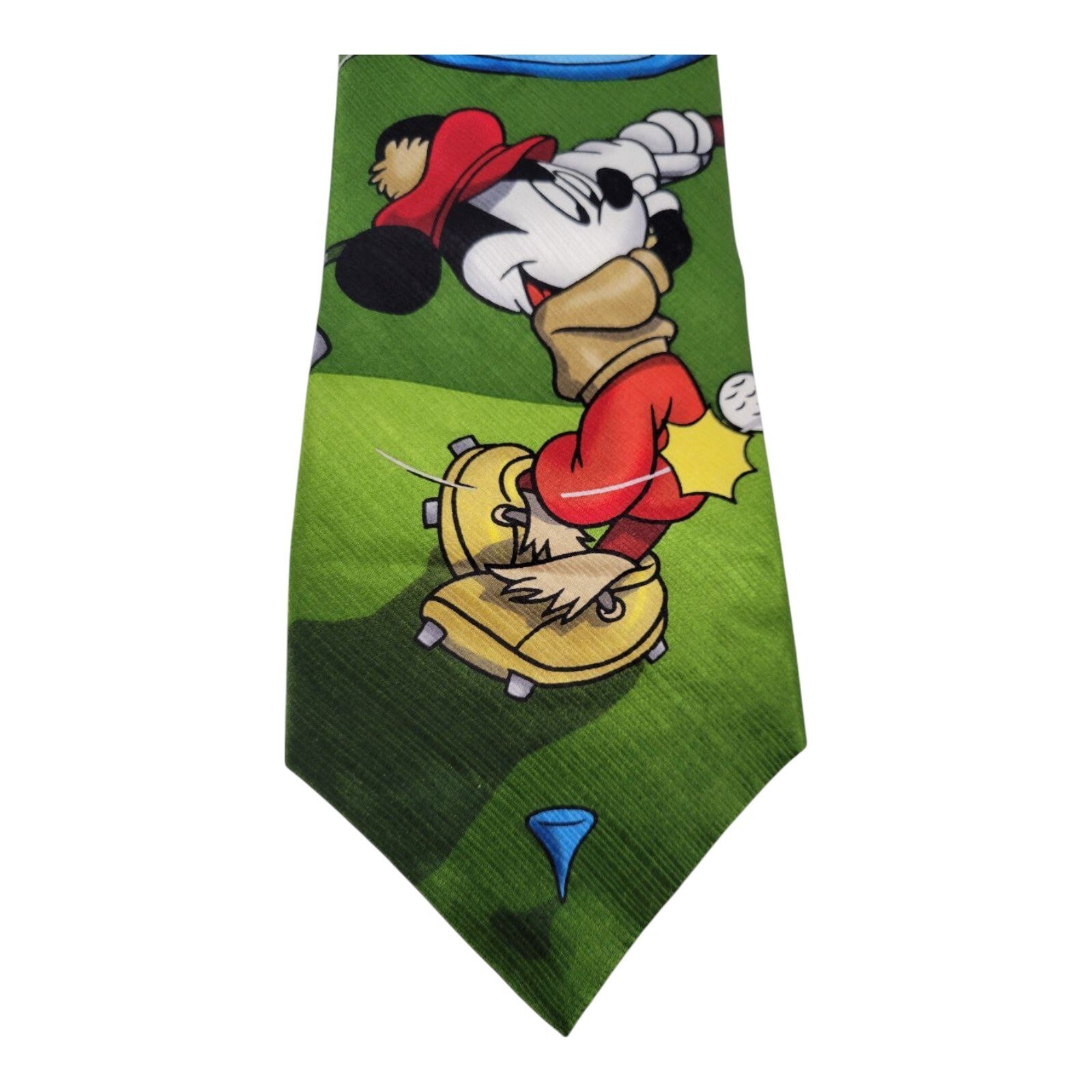 Disney Mickey Unlimited Mickey Mouse and Friends Mens Green Silk Golfing Tie