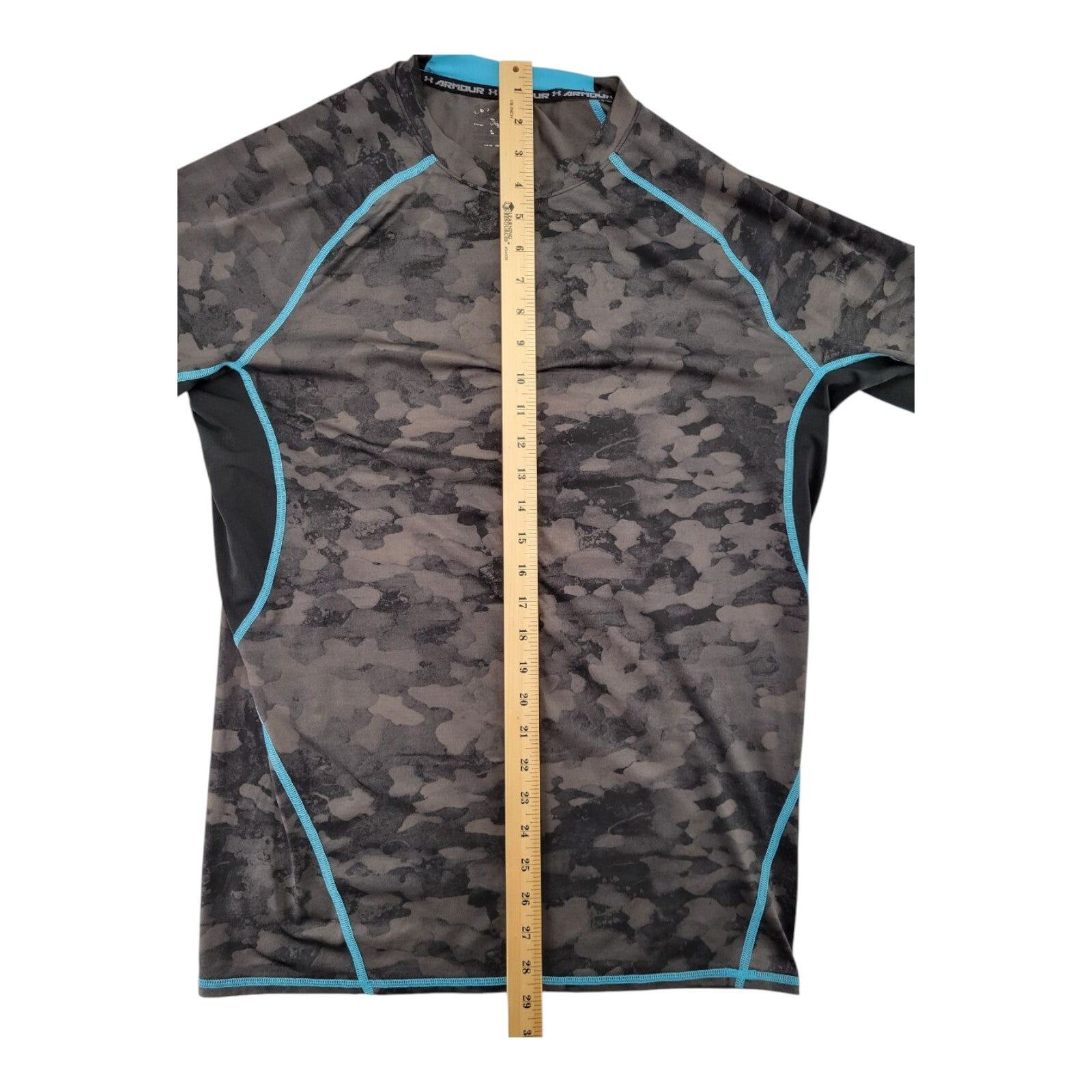 Under Armour Compression Shirt Mens Black Blue Logo Camo Short Sleeve Size 2XL