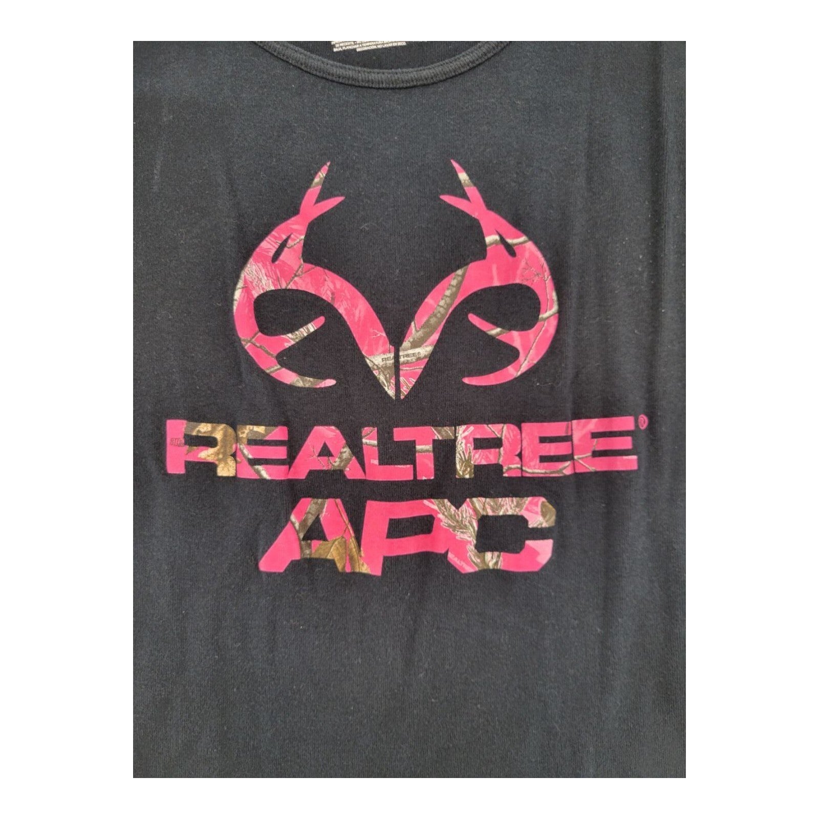Realtree APC Pink Camo Antler Logo Black Tank Top Womens Size M