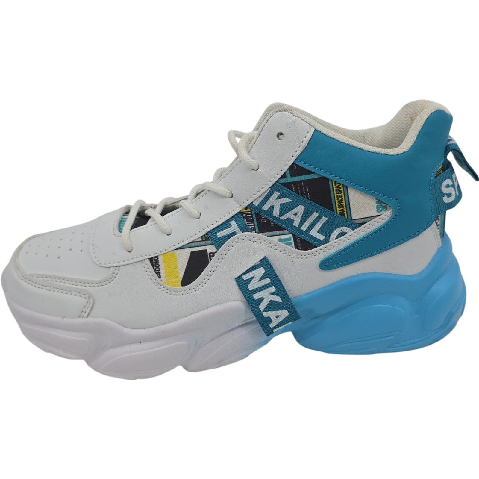 Fashion Casual High Top White Blue High Top Chunky Sneakers Size 39 Sport Shoes