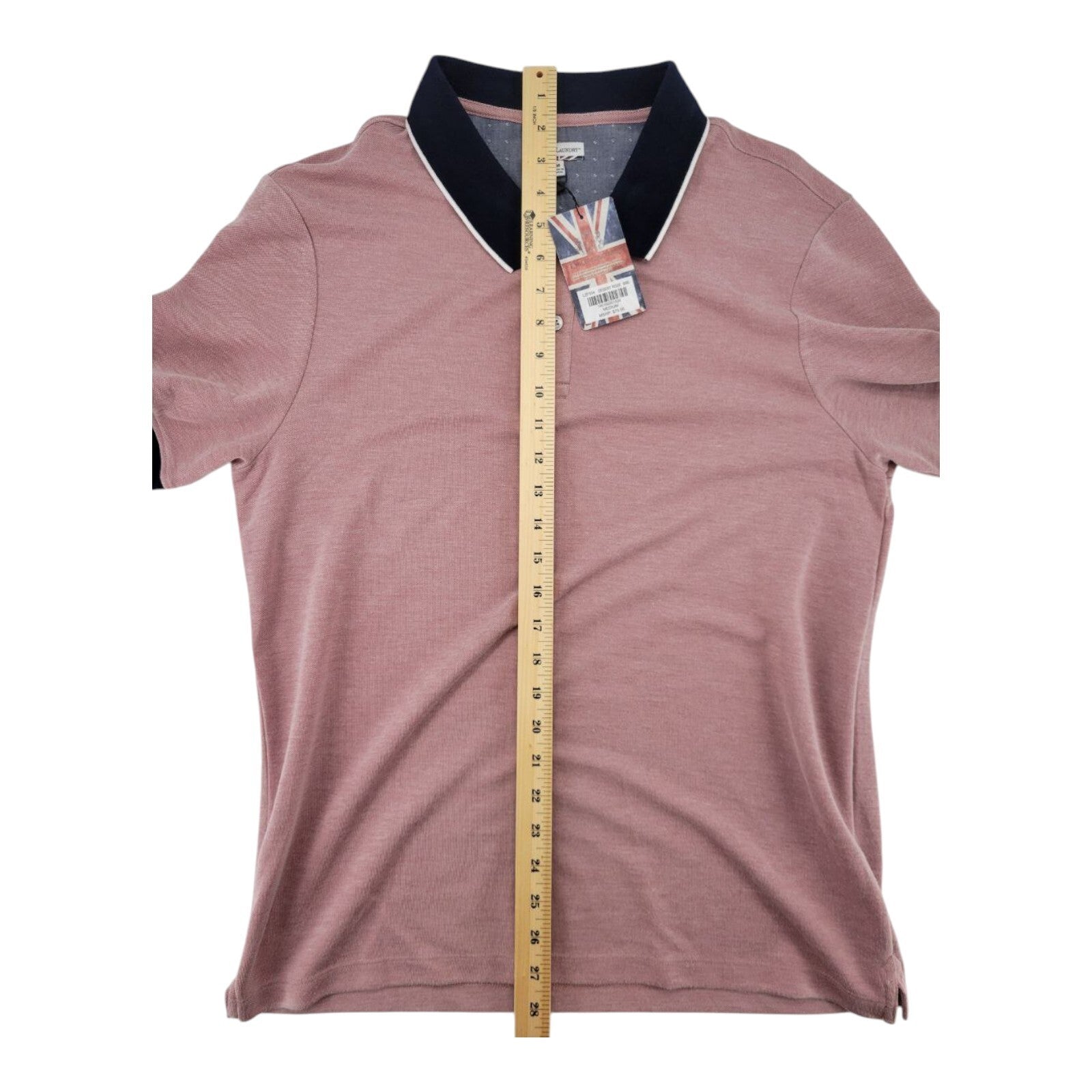 English Laundry Desert Rose Pink Navy Collar Polo Shirt Mens Medium