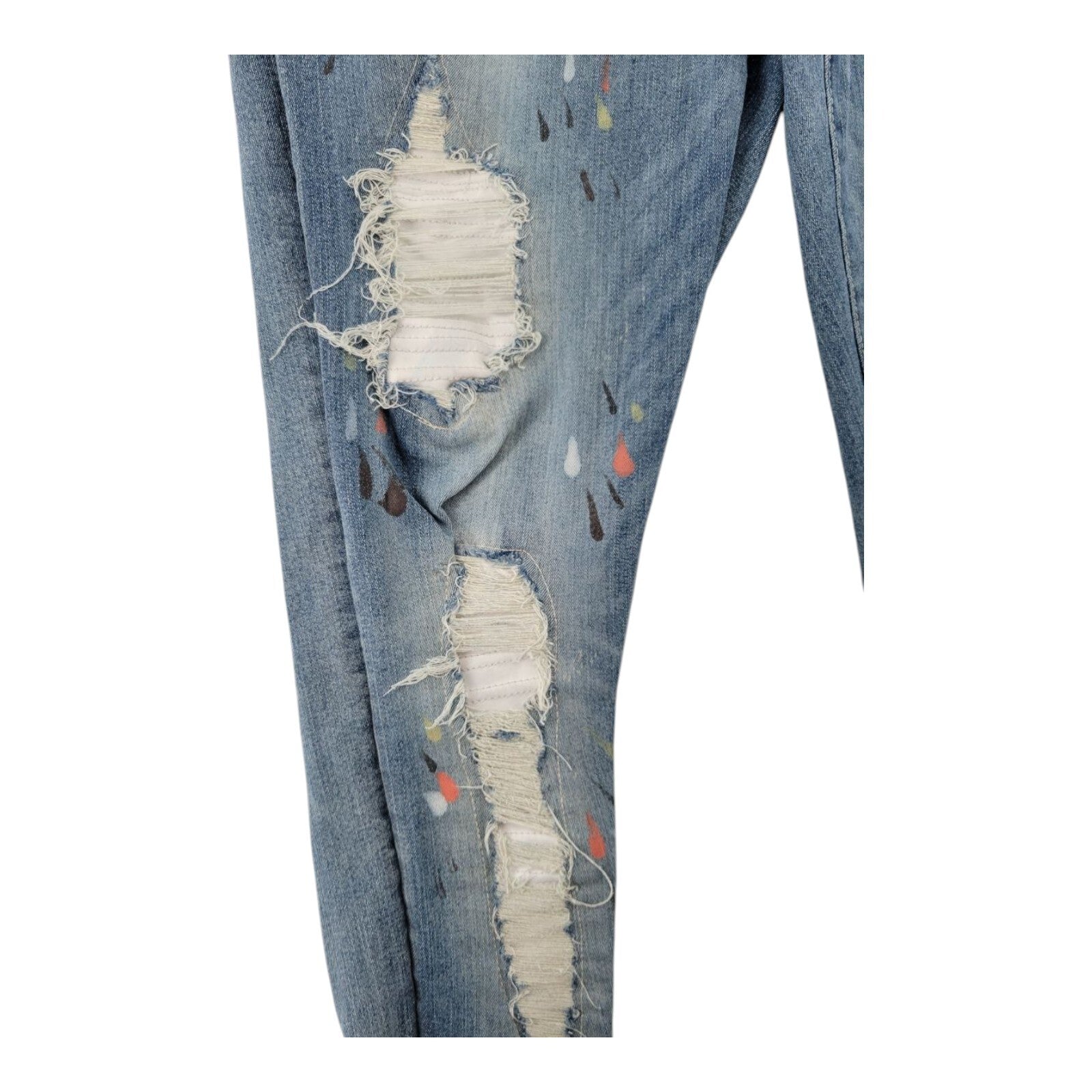 GS-115 Mens Paint Splatter Distressed Slim Fit Blue Denim Jeans Size 38