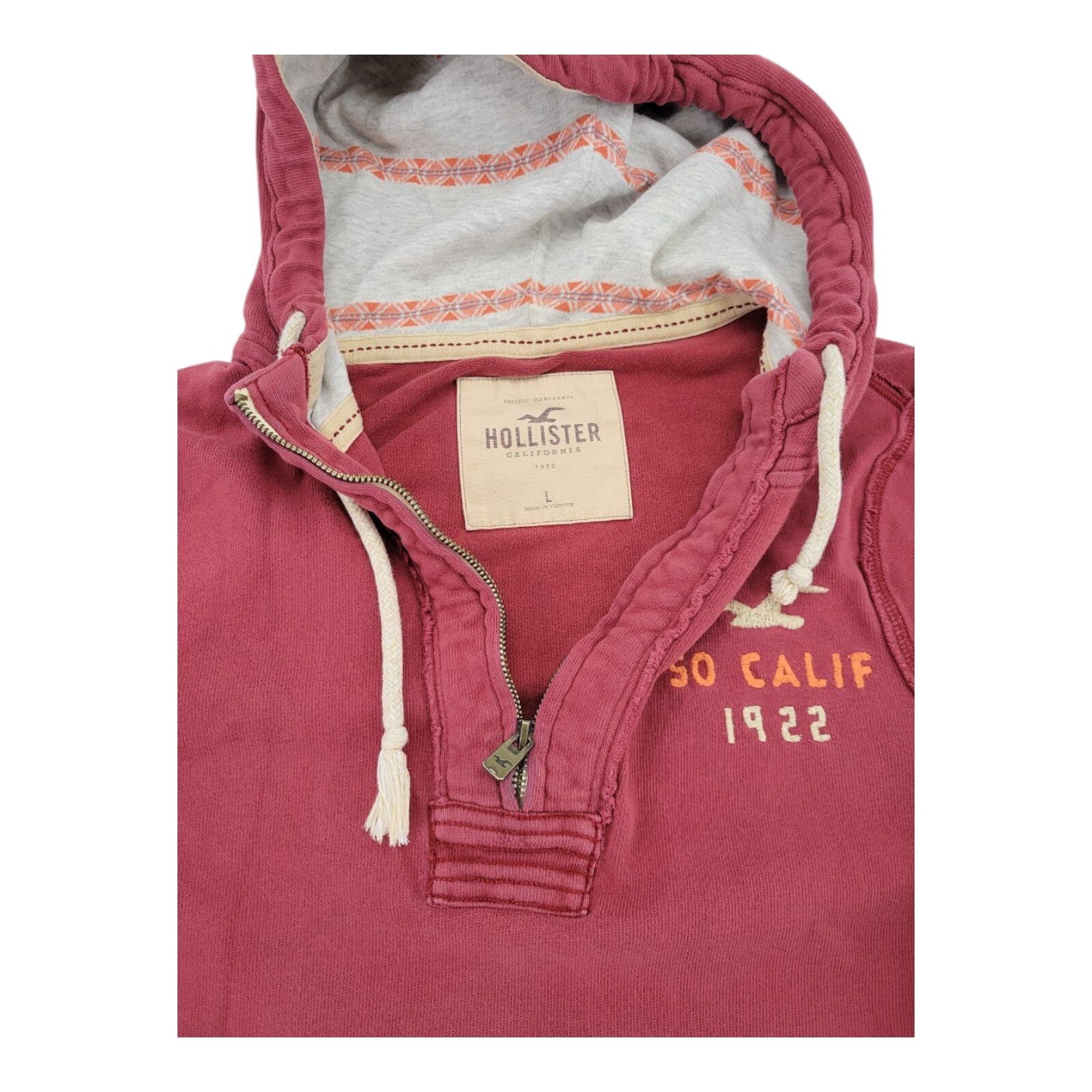 Hollister So Calif 1922 Hoodie Pullover Red Kangaroo Pocket Lined Hood Large