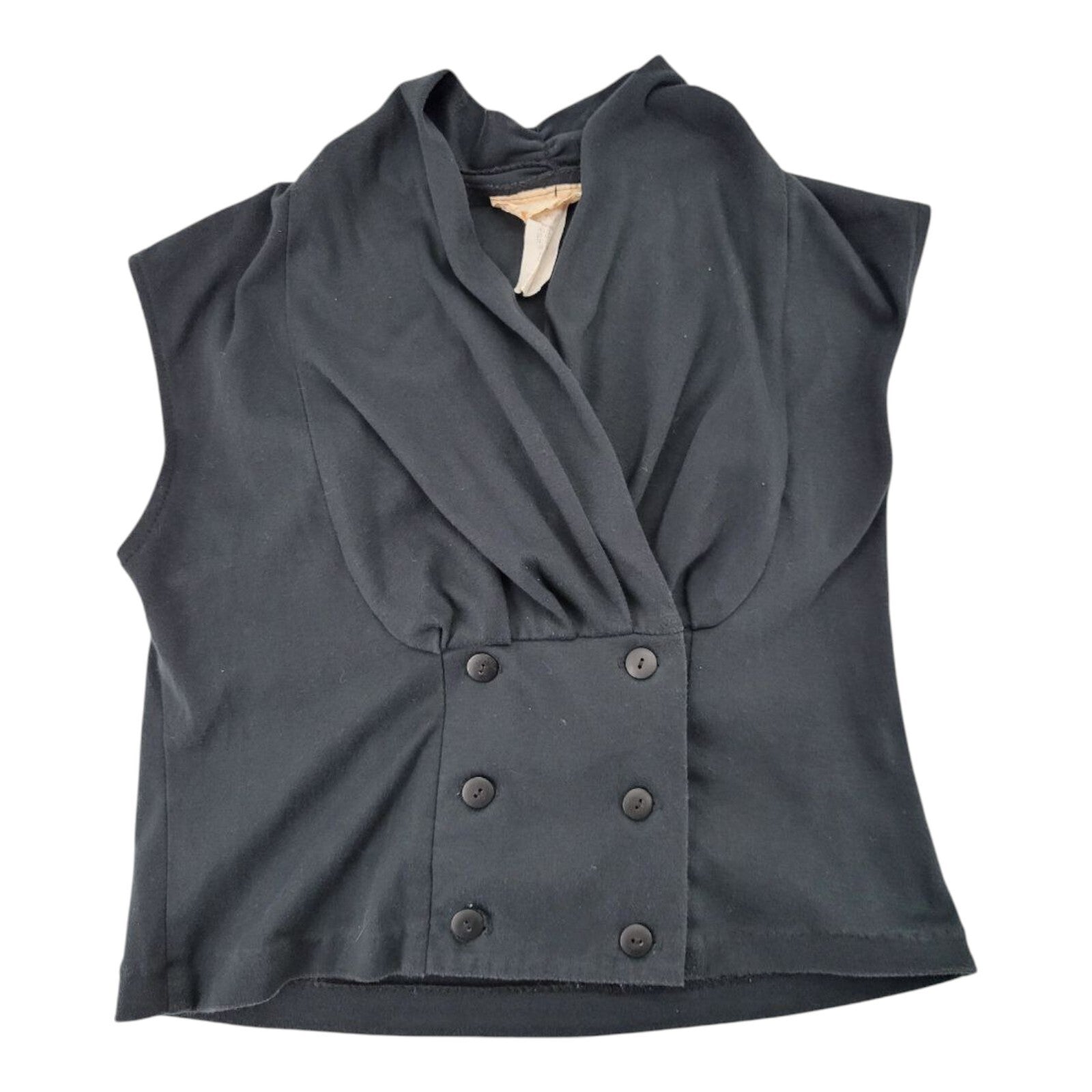 Randy With Love California Black Draped Button Front Sleeveless Top Size M