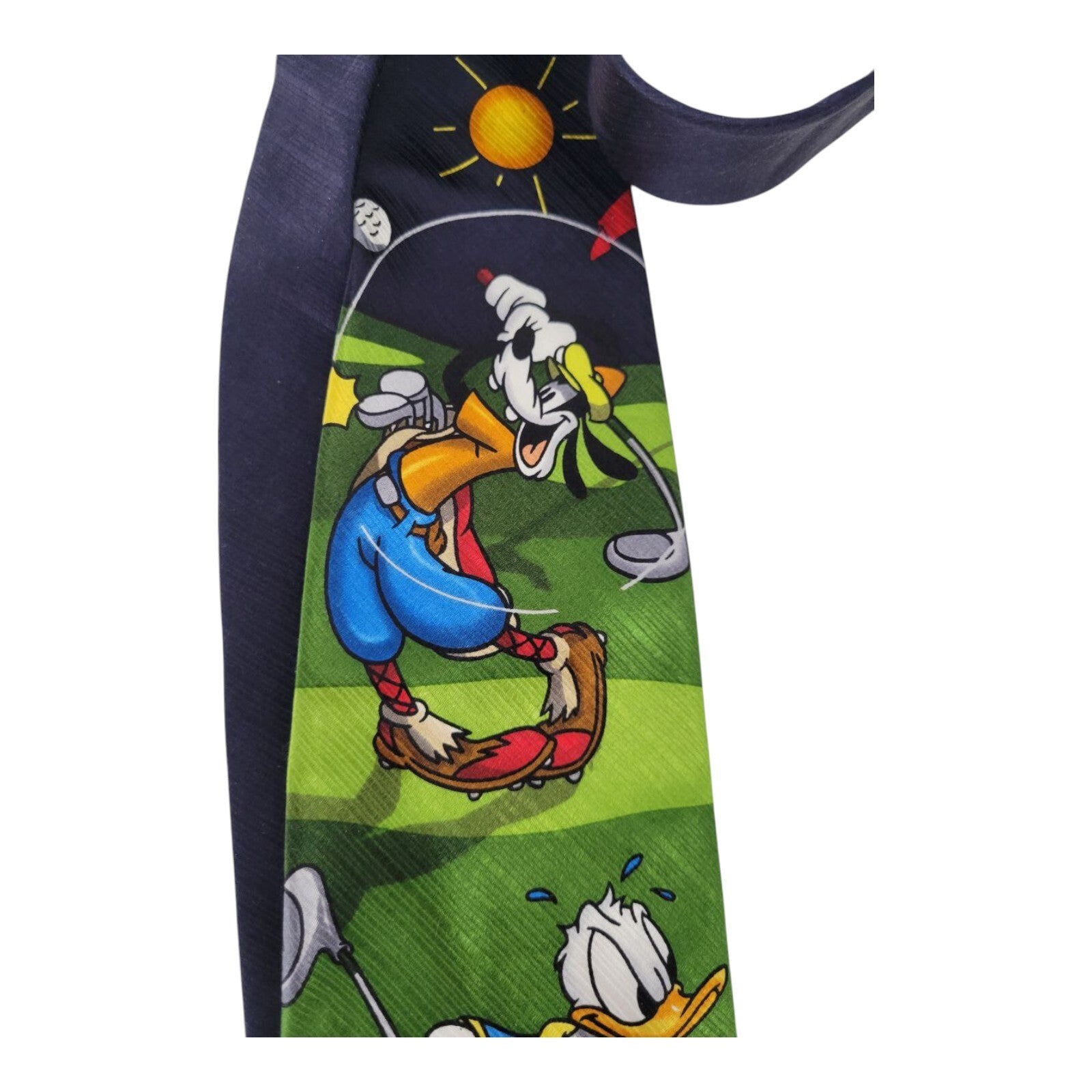 Disney Mickey Unlimited Mickey Mouse and Friends Mens Green Silk Golfing Tie