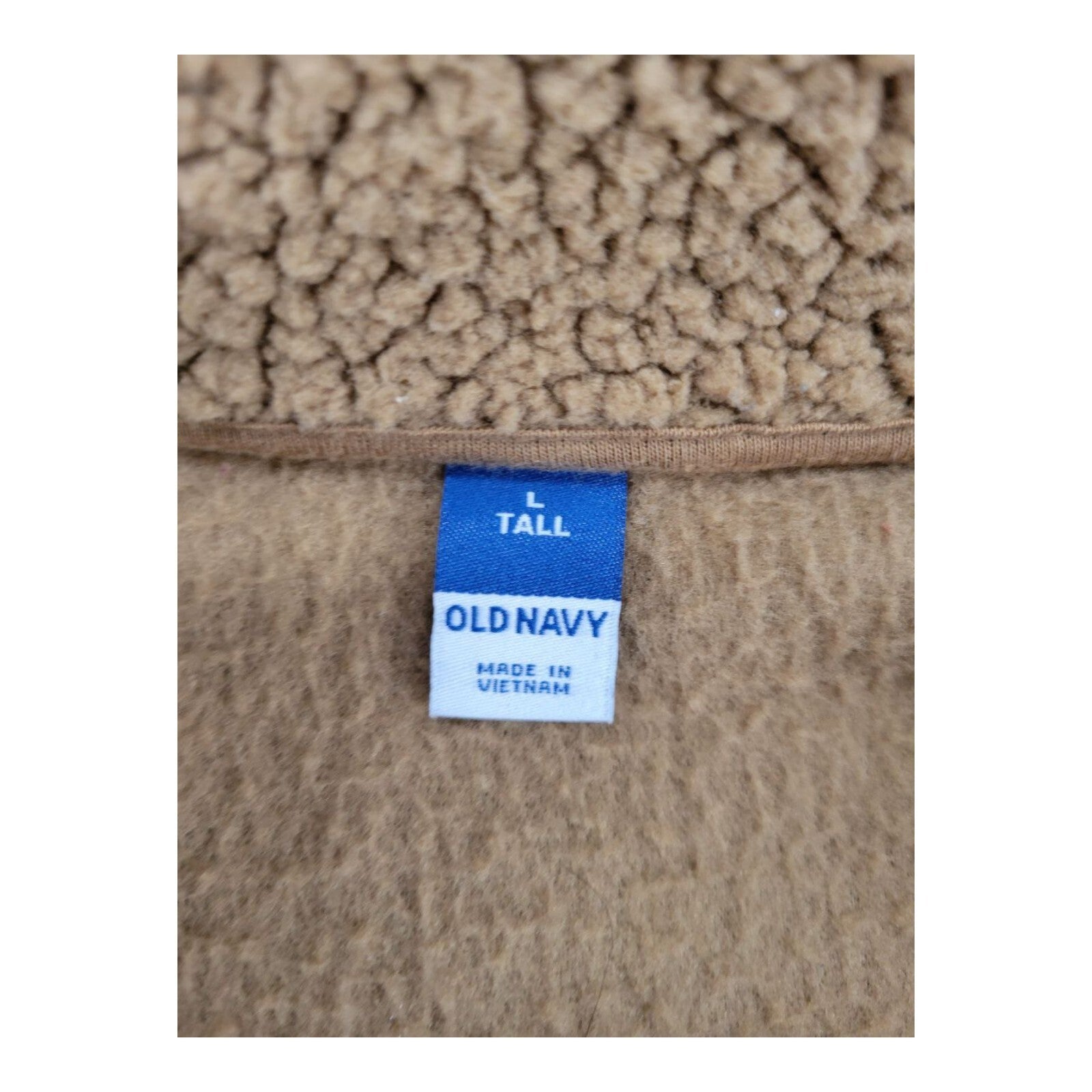 Old Navy Brown Sherpa Mens Fleece Jacket Full Zip Mock Neck Pockets Size L Tall