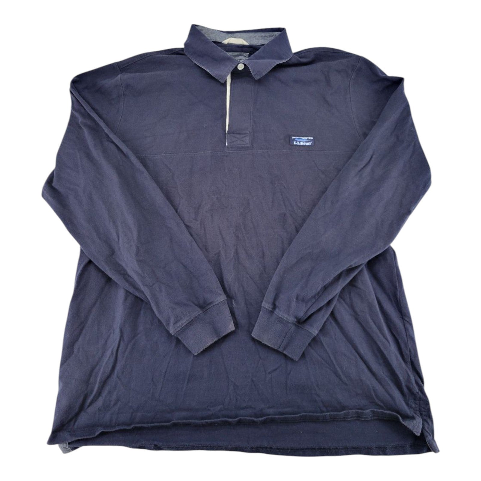 LL Bean Mens Long Sleeve Rugby Shirt Navy Traditional Fit Size XL