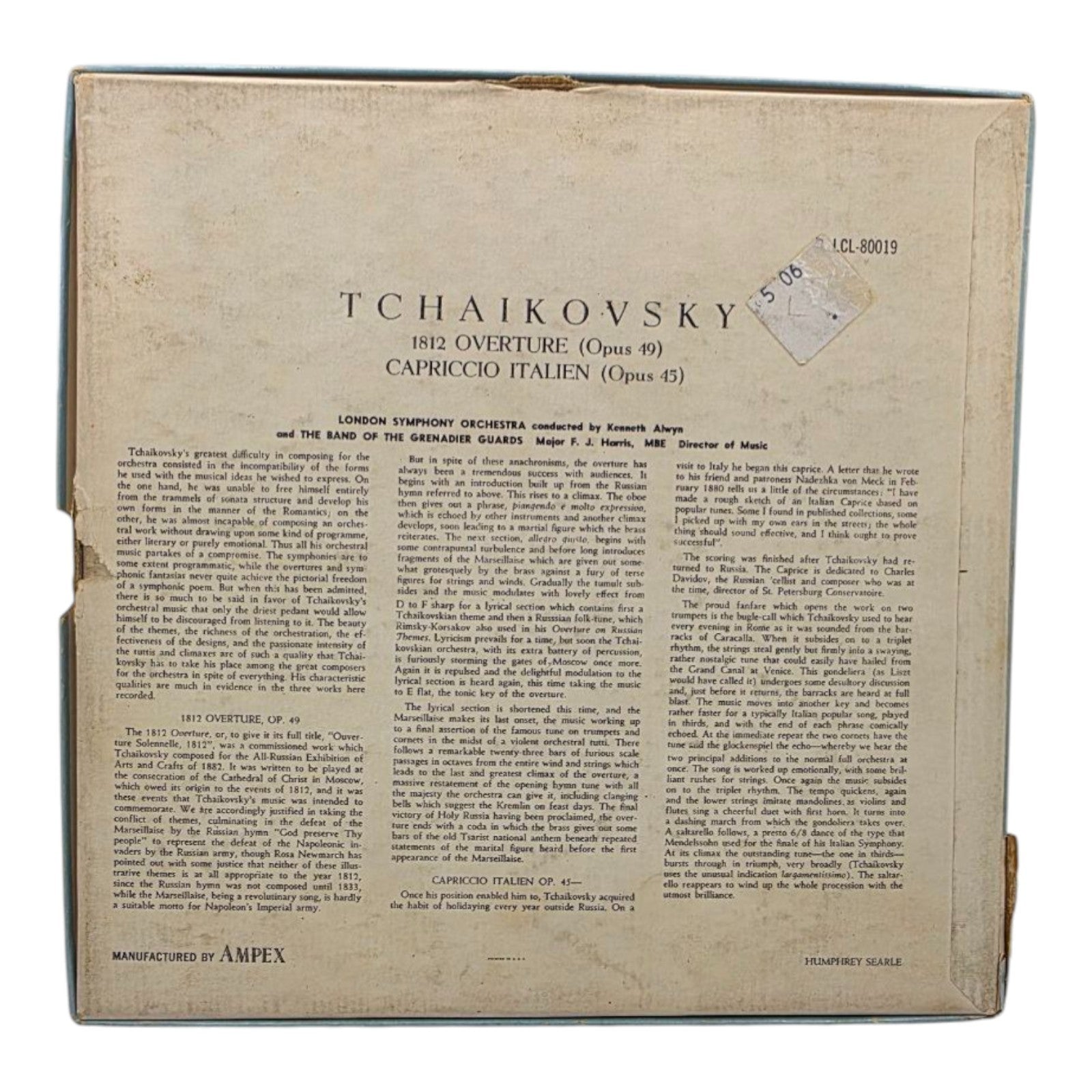 Tchaikovsky 1812 Overture Op 49 Capriccio Italien Op 45 Reel to Reel Tape