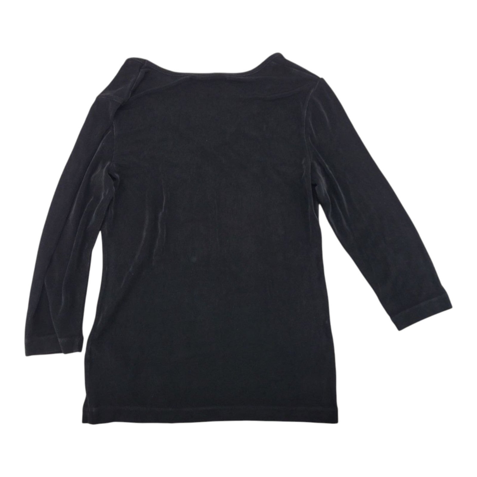 Kiara Women's Black Velvet V-Neck Top 3/4 Sleeve Stretch Acetate Blend Size M