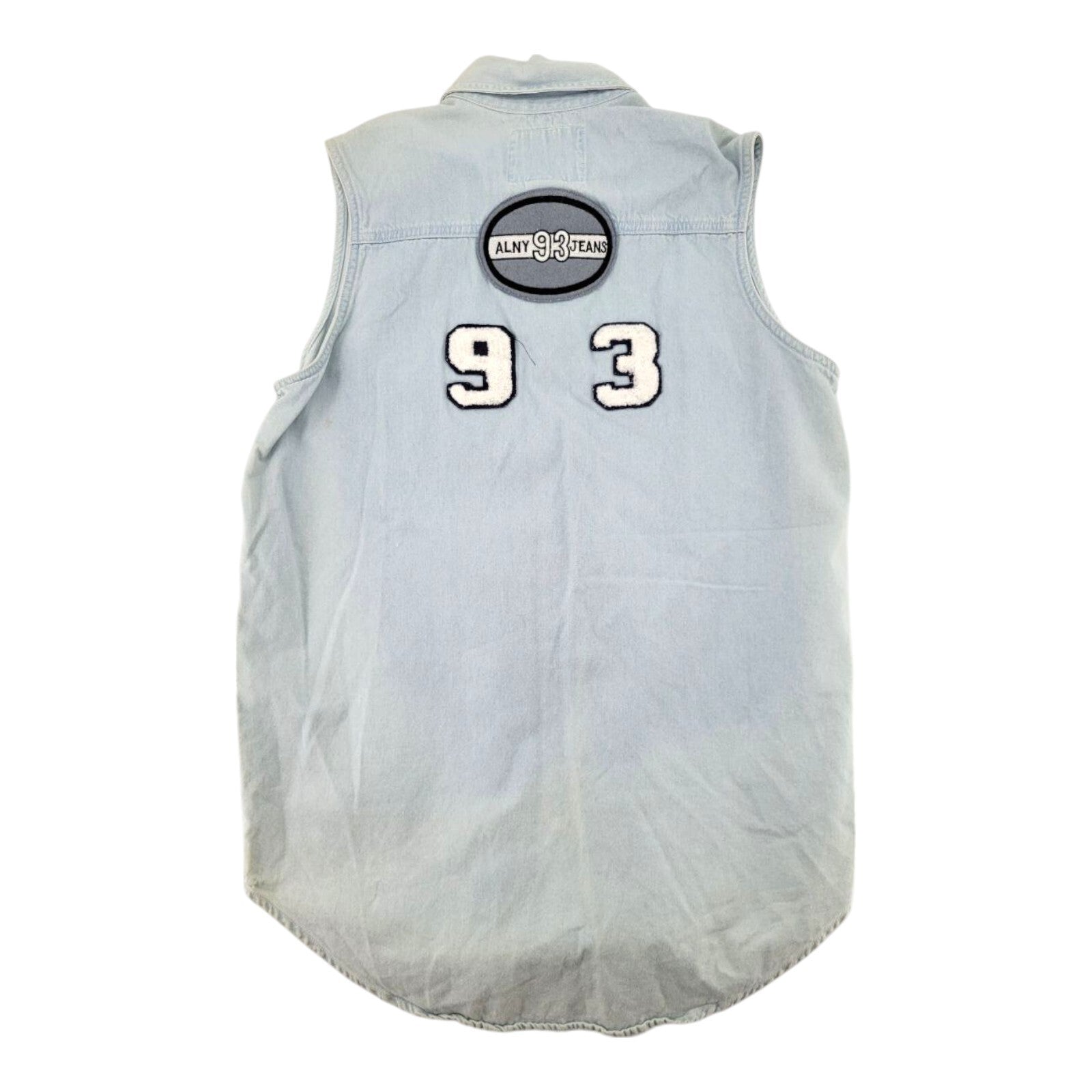 At Last ALNY Jeans NY Patch Denim Sleeveless Button Shirt Size M