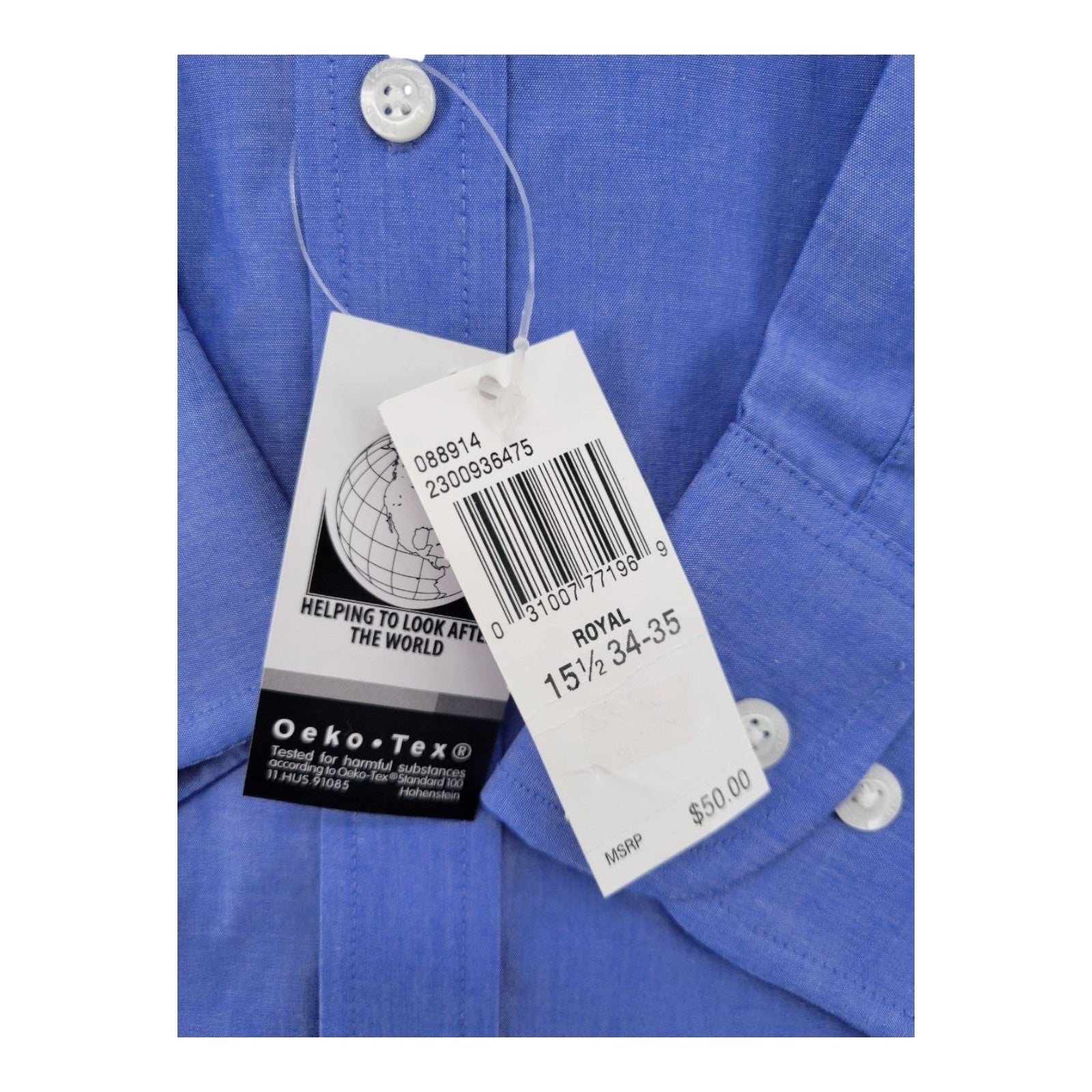 IZOD Men's Royal Blue Button Shirt 15.5 34/35 Long Sleeve Cotton Easy Care