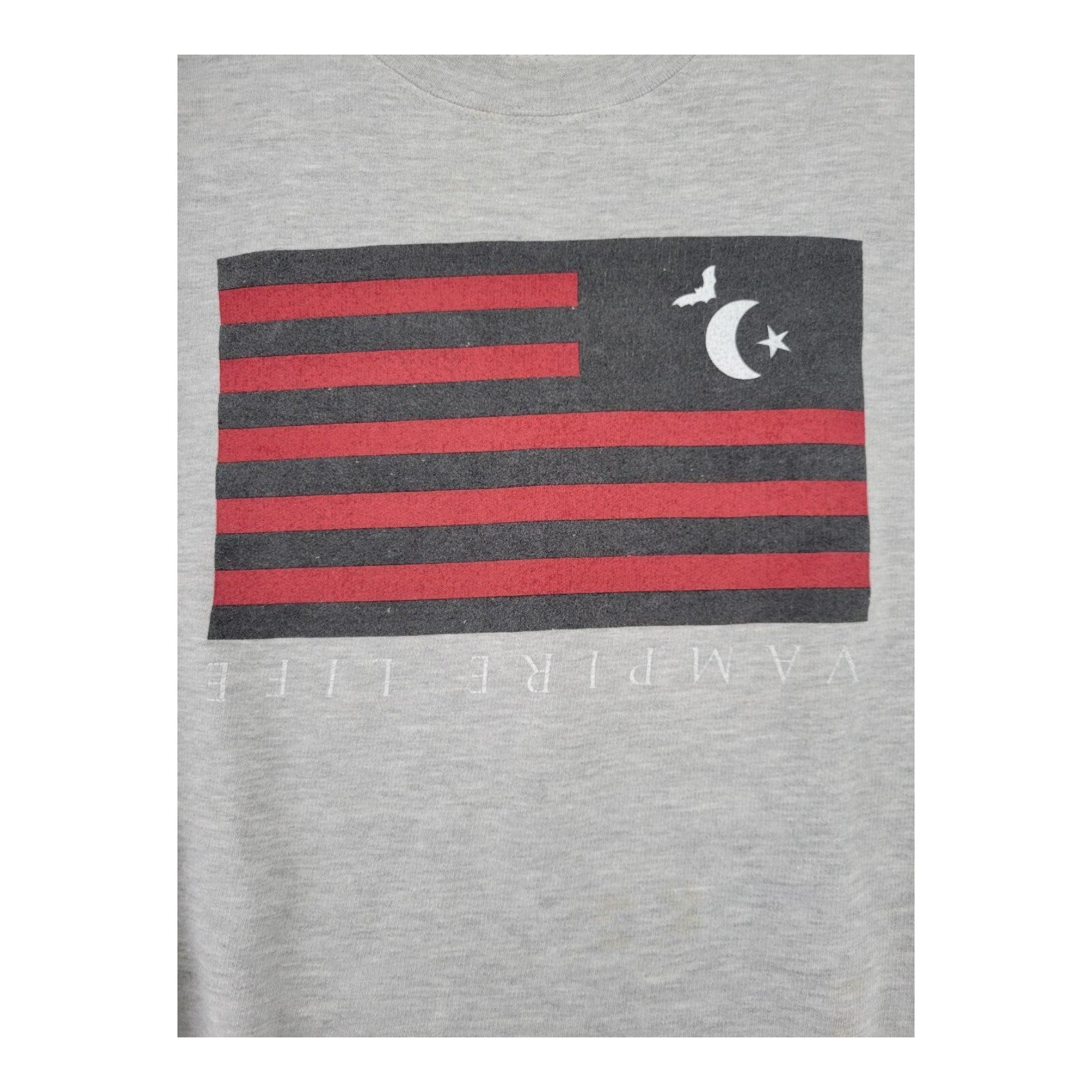 Vampire Life Gray Sweatshirt Mens Red Black Flag Bat Graphic Size L