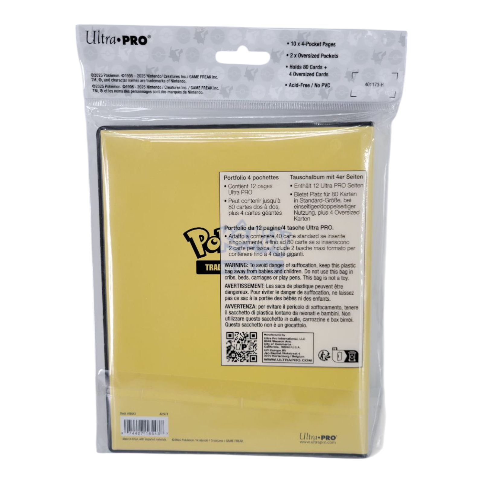 Ultra PRO Pokémon Pikachu 4 Pocket Portfolio Binder Holds 80 Cards