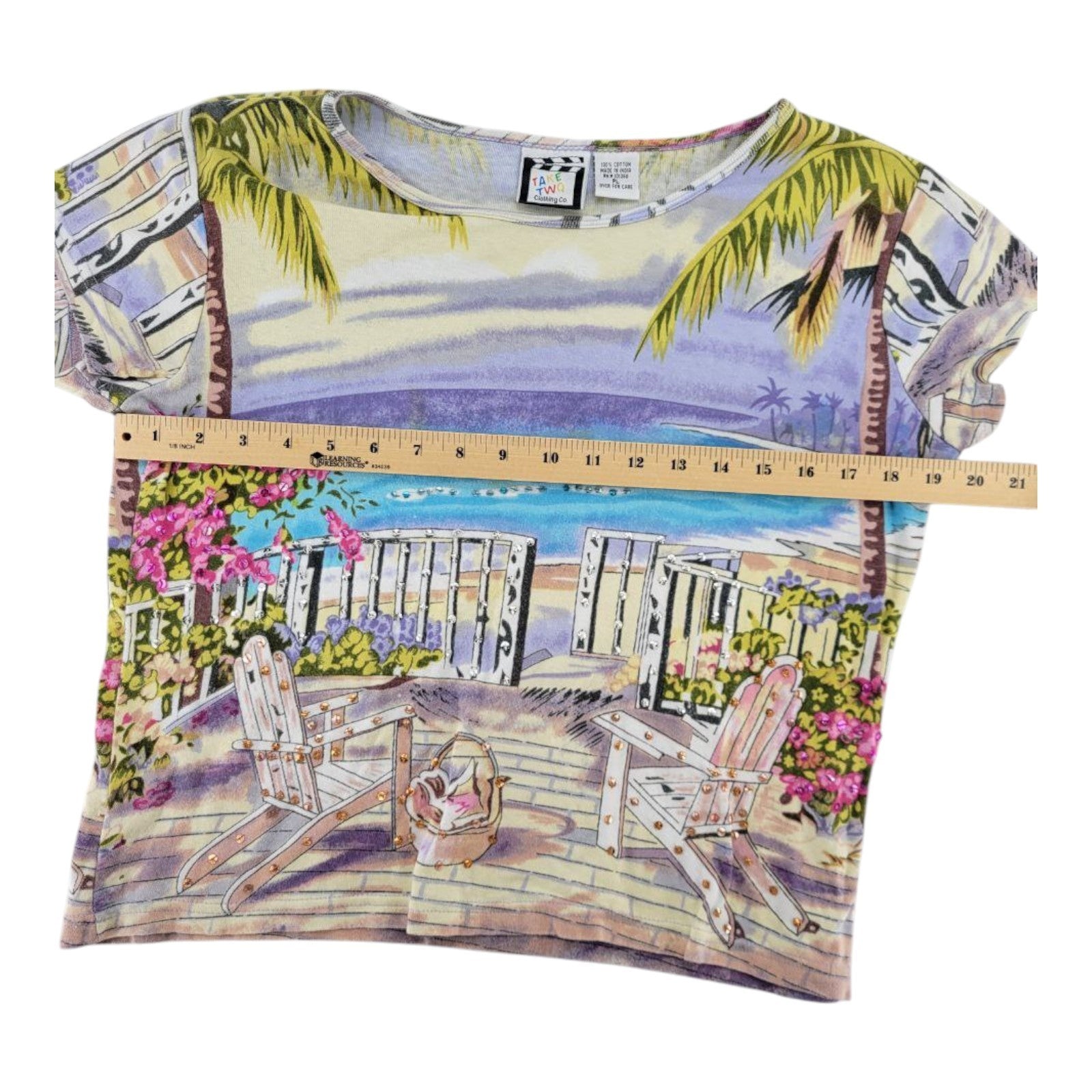 Take Two Clothing Co Beach Scene Embellished Crop Top PL Petite Large