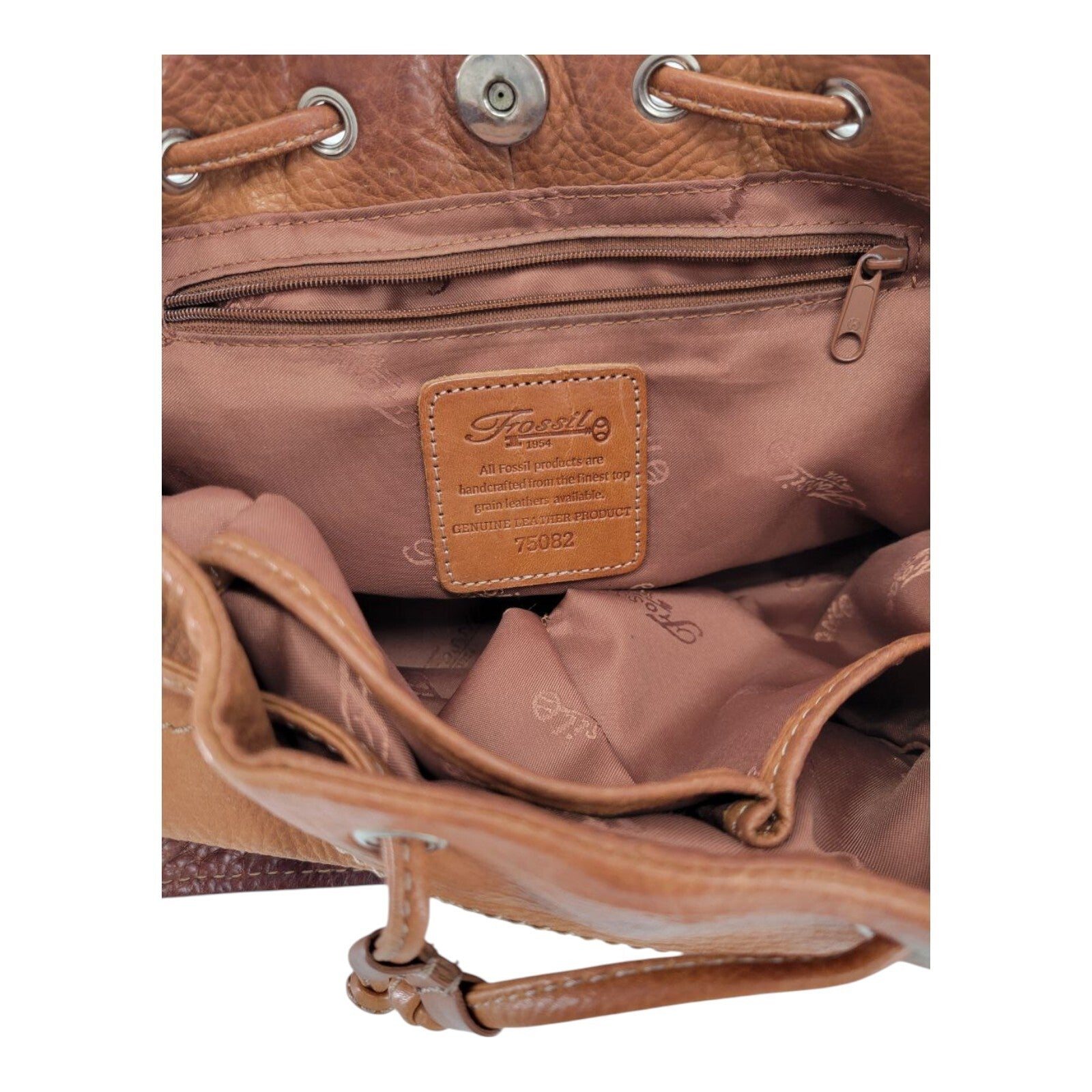 Fossil 75082 Womens Brown Leather Adjustable Strap Drawstring Shoulder Handbag