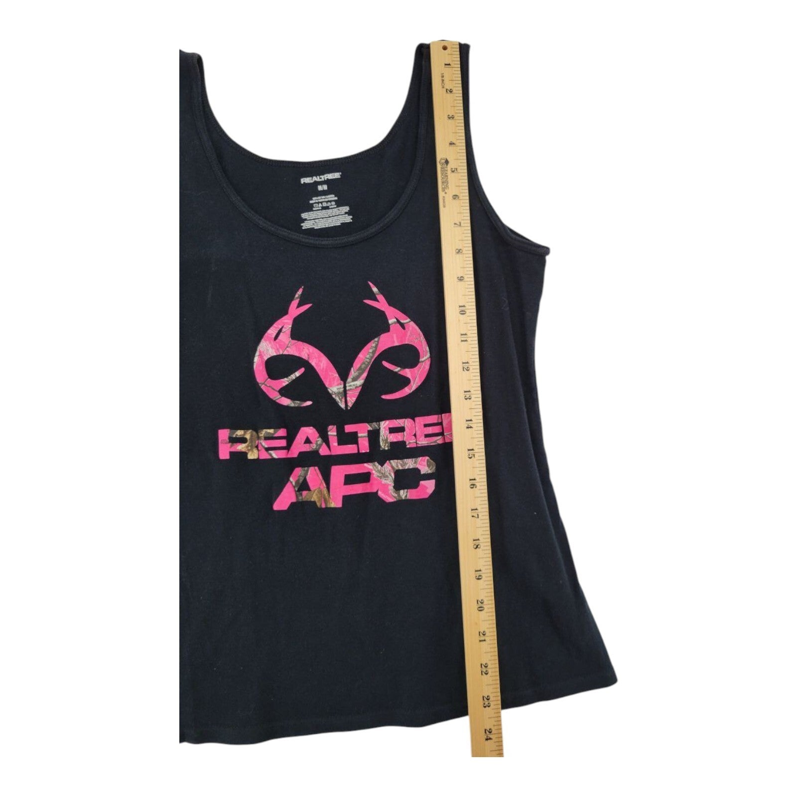 Realtree APC Pink Camo Antler Logo Black Tank Top Womens Size M