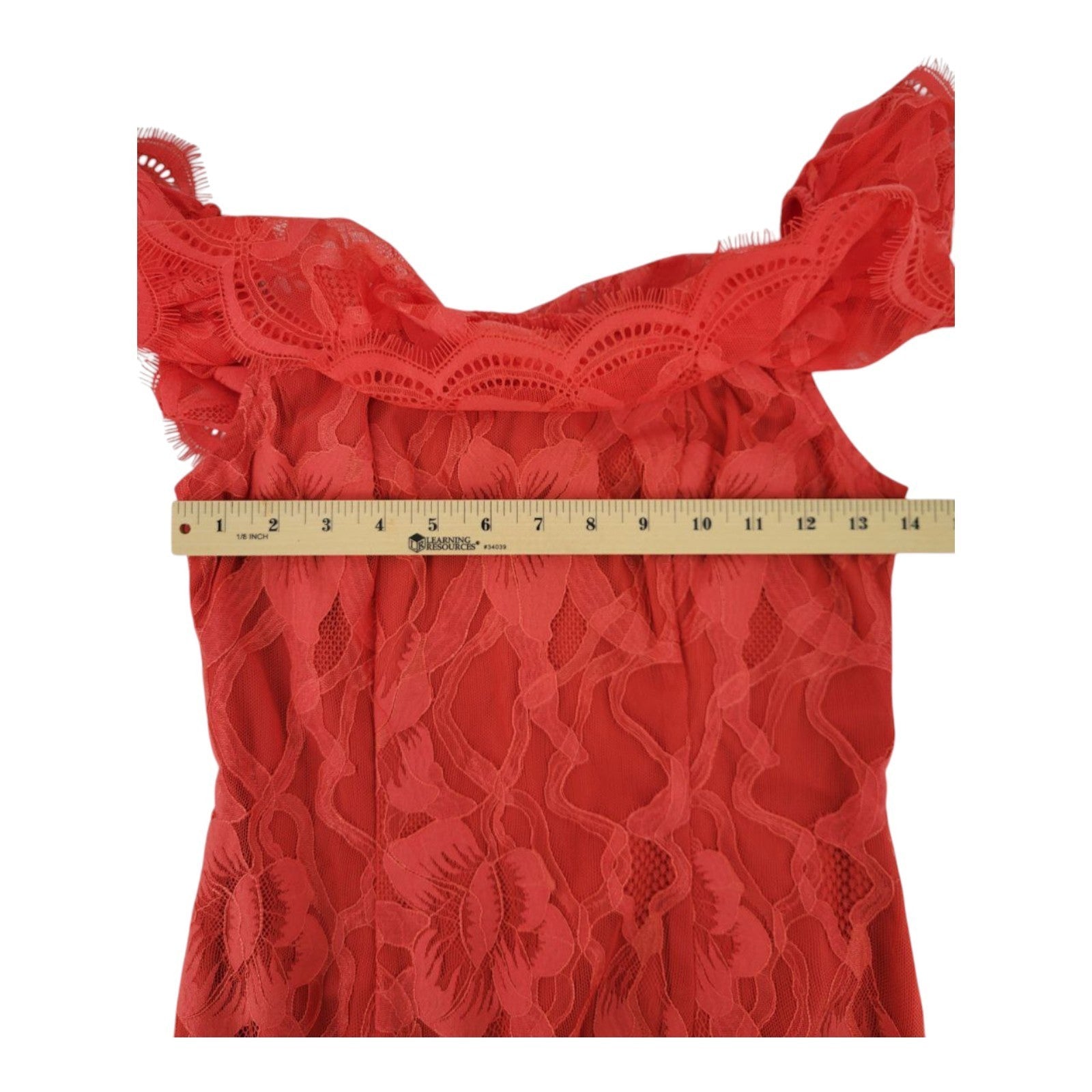 GUESS Women's Francine Off Shoulder Dress Red Lace Ruffle Hem Size 2