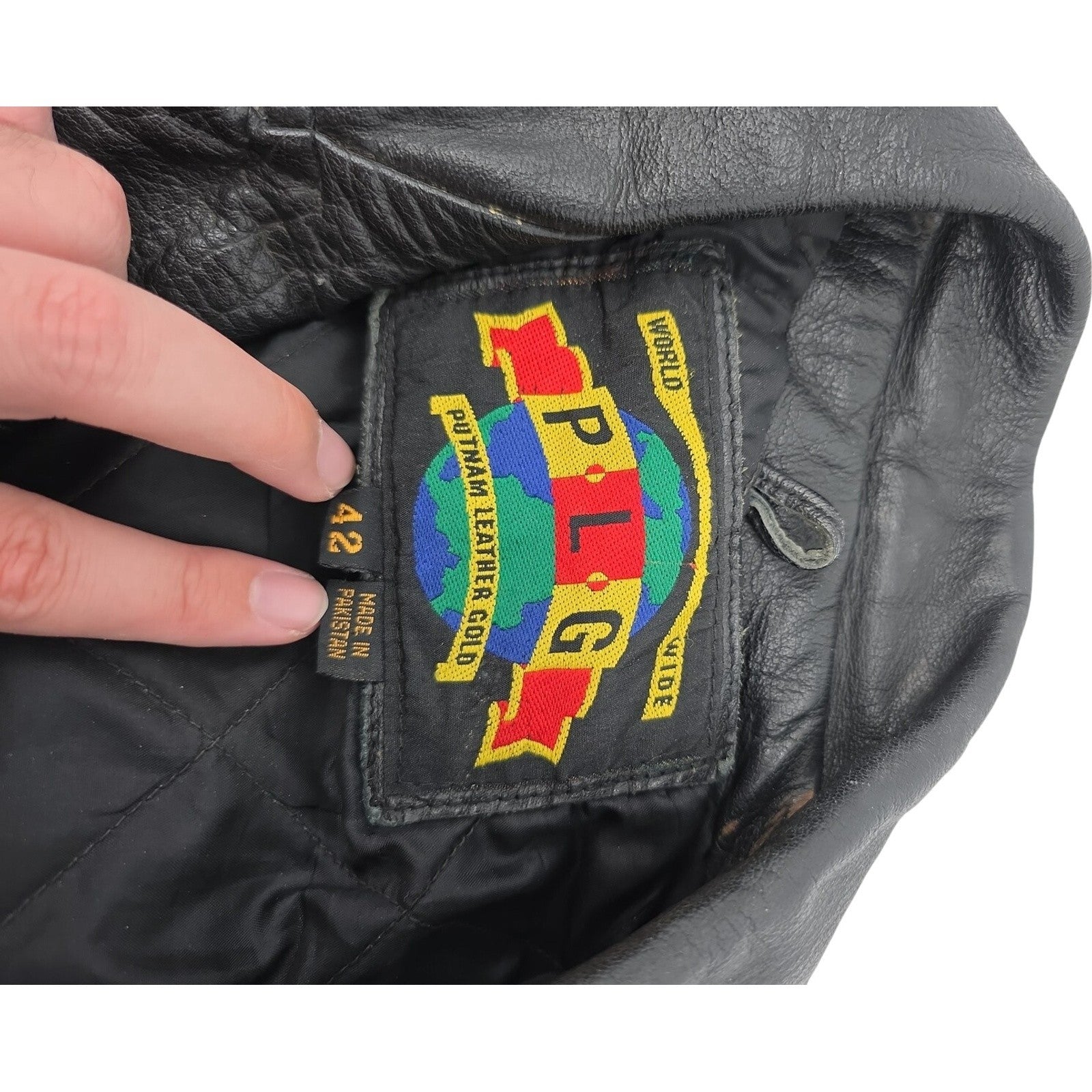 Putnam Leather Gold Motorcycle Jacket Mens 42 / M Biker Vintage Black Moto PLG